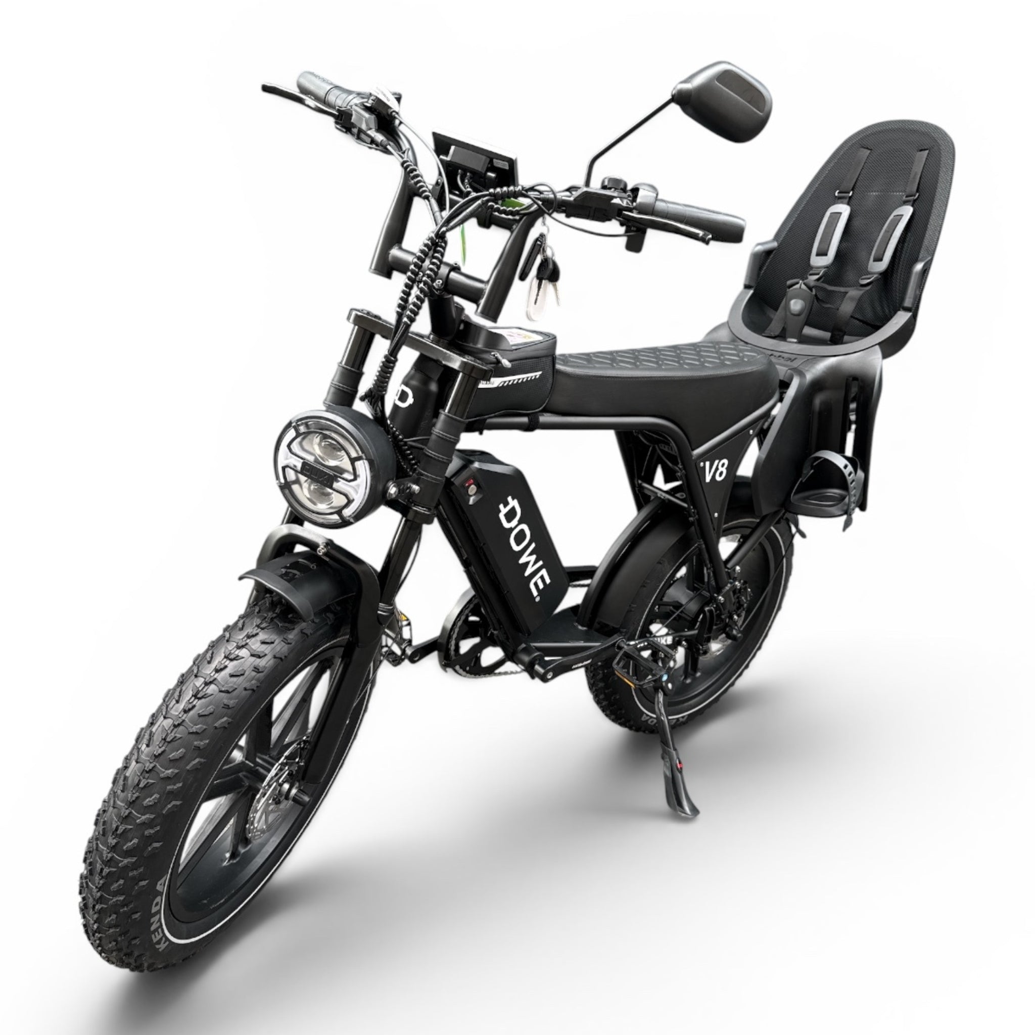 DOWE V8 2026 Fatbike Elektrisch – Zwart | NFC | 25 km/u E-Bike Compleet Uitgerust + Gratis Accessoires + Kinderzitje