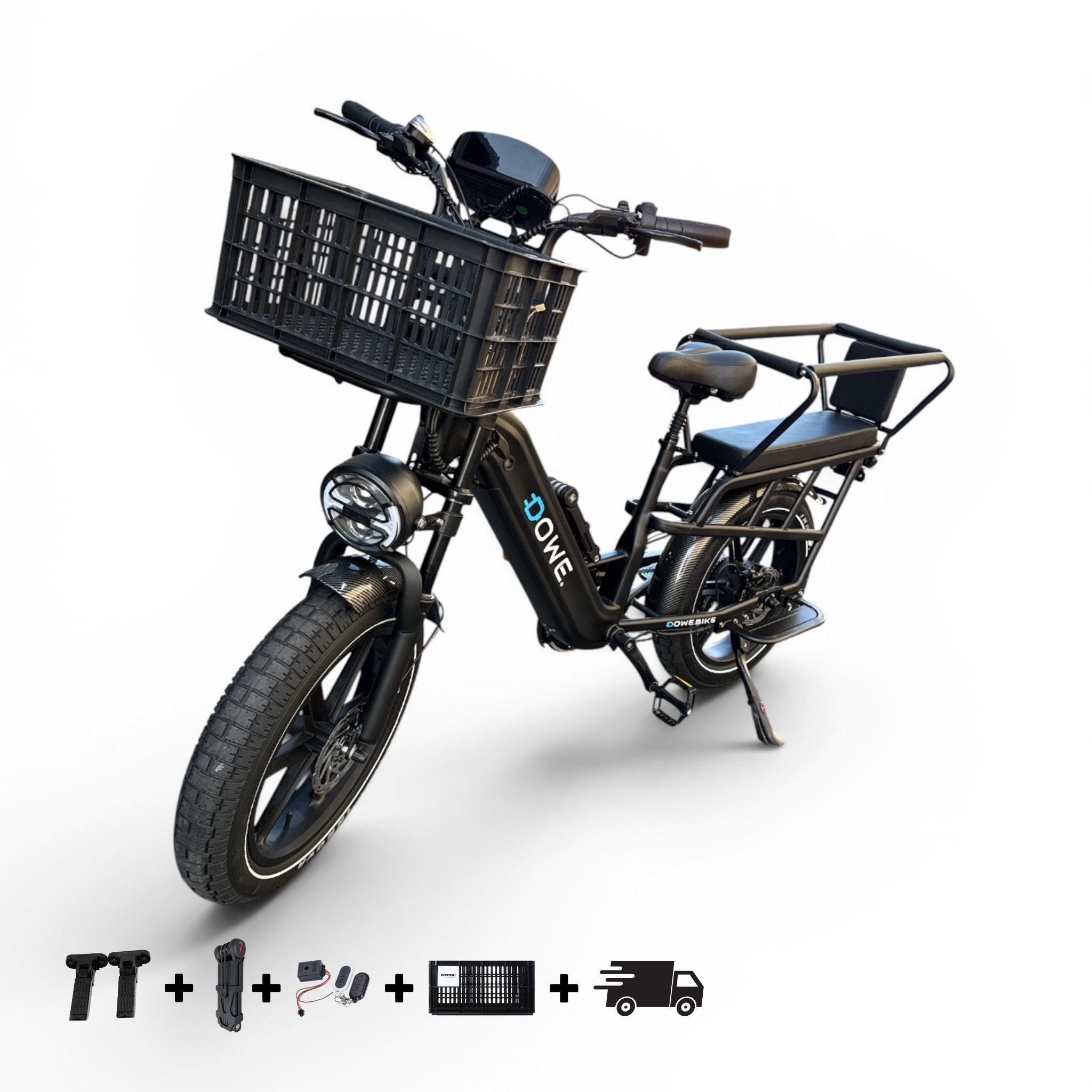 Dowe Lantir X1 Longtail Fatbike – Elektrische Cargo E-Bike met 20x4 Banden & Ingebouwde Accu