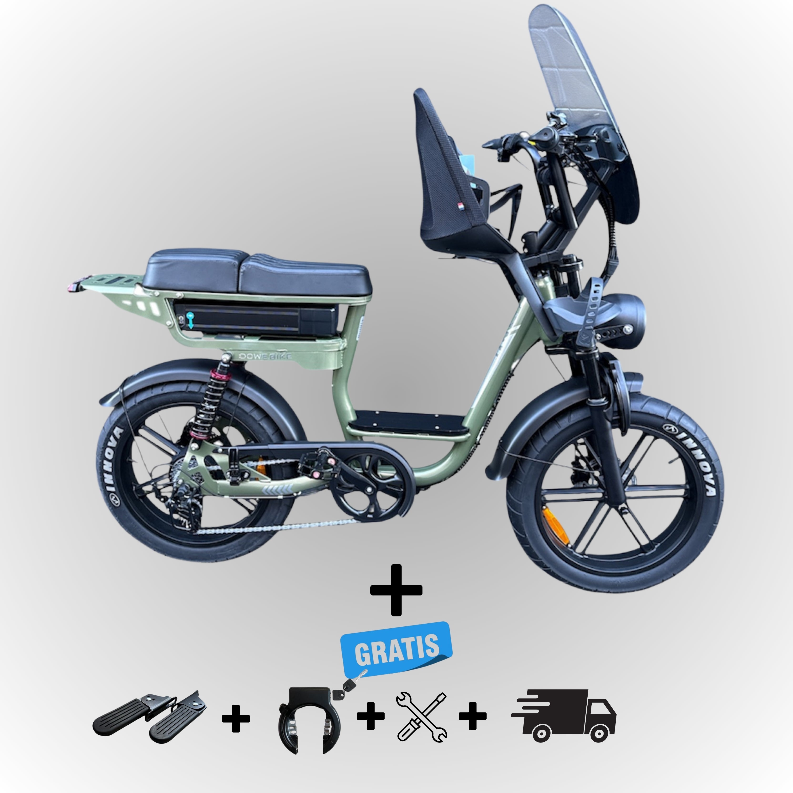 Elektrische fatbike 250W Dowe C28 met kinderzitje voor