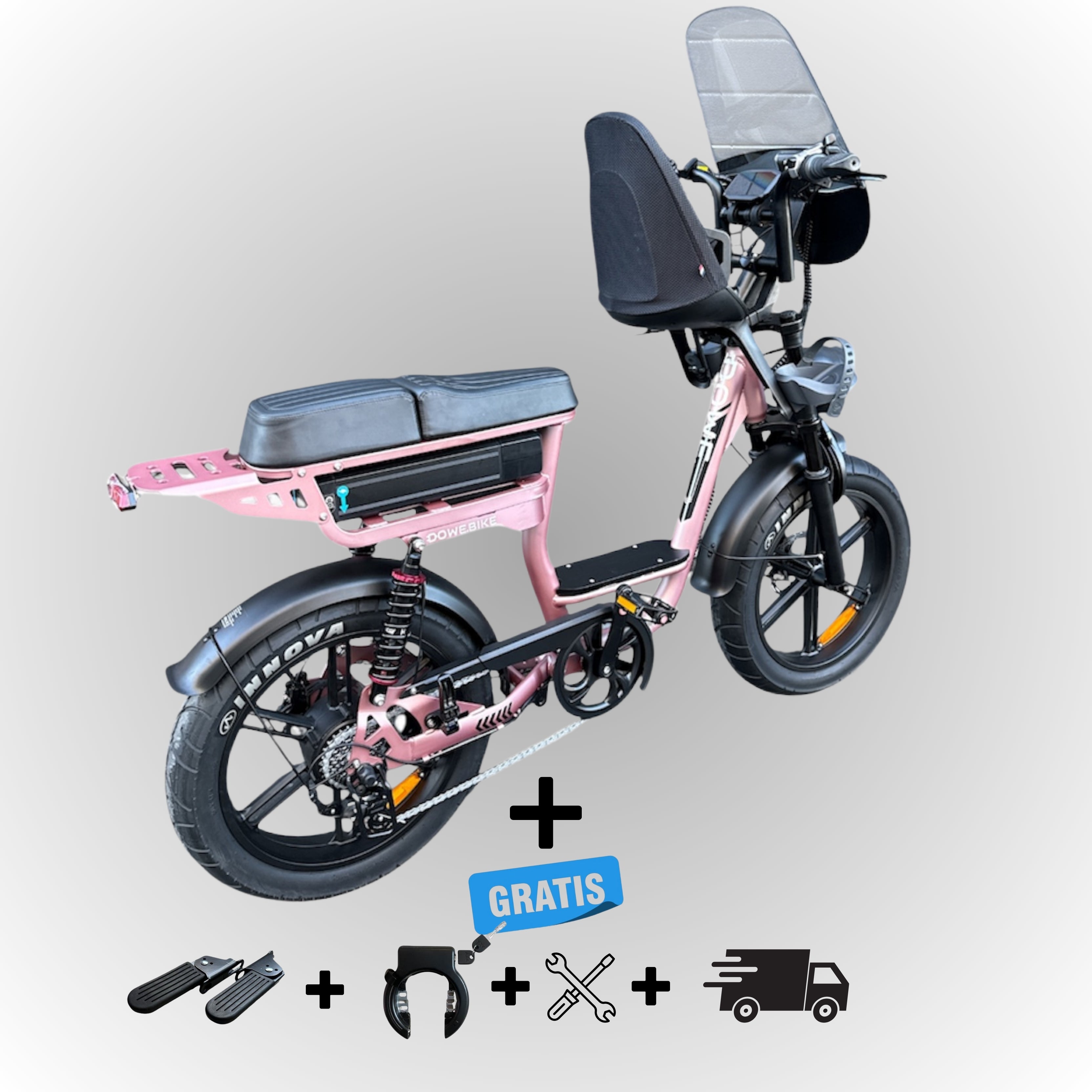 Elektrische fatbike 250W Dowe C28 met kinderzitje voor