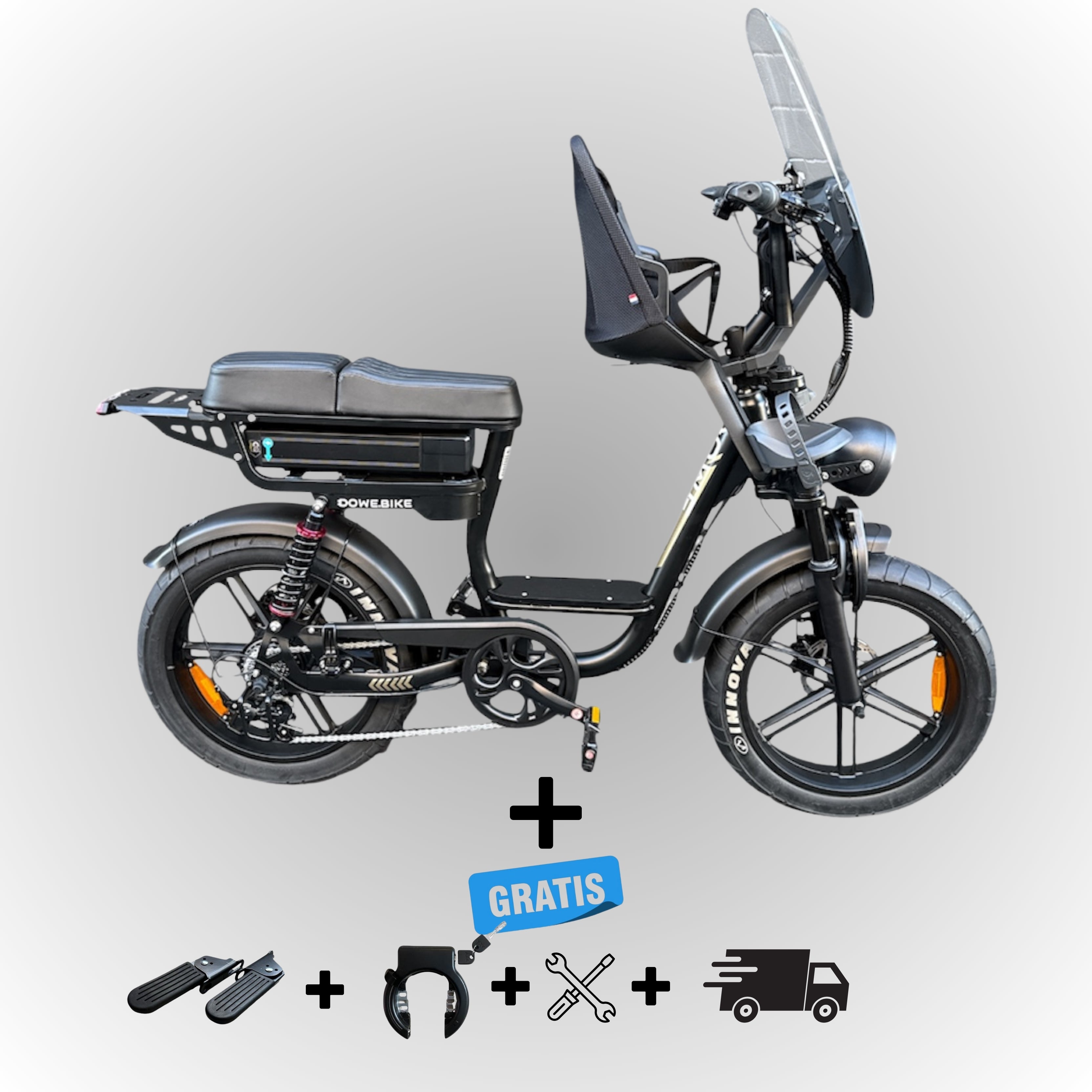 Elektrische fatbike 250W Dowe C28 met kinderzitje voor