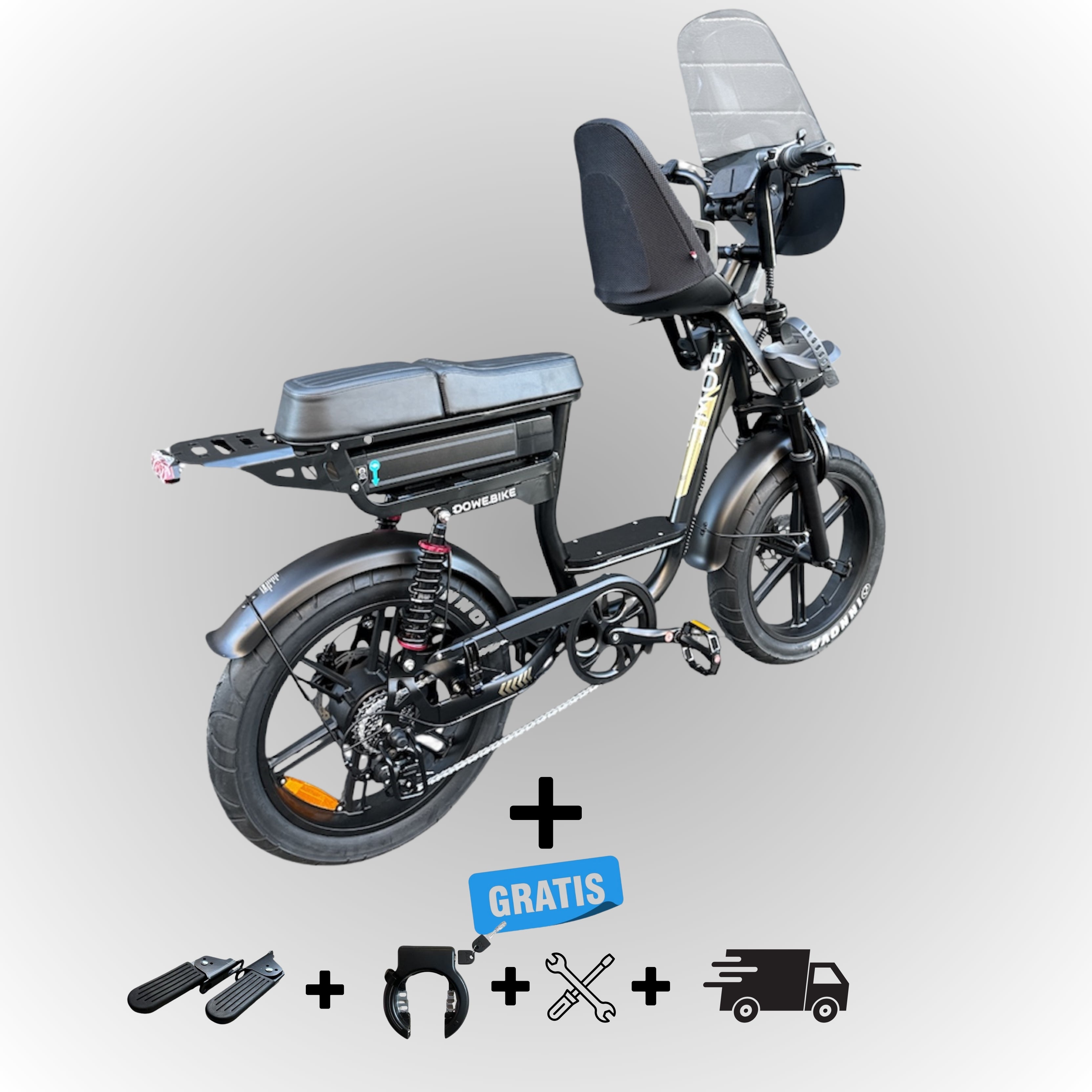 Elektrische fatbike 250W Dowe C28 met kinderzitje voor