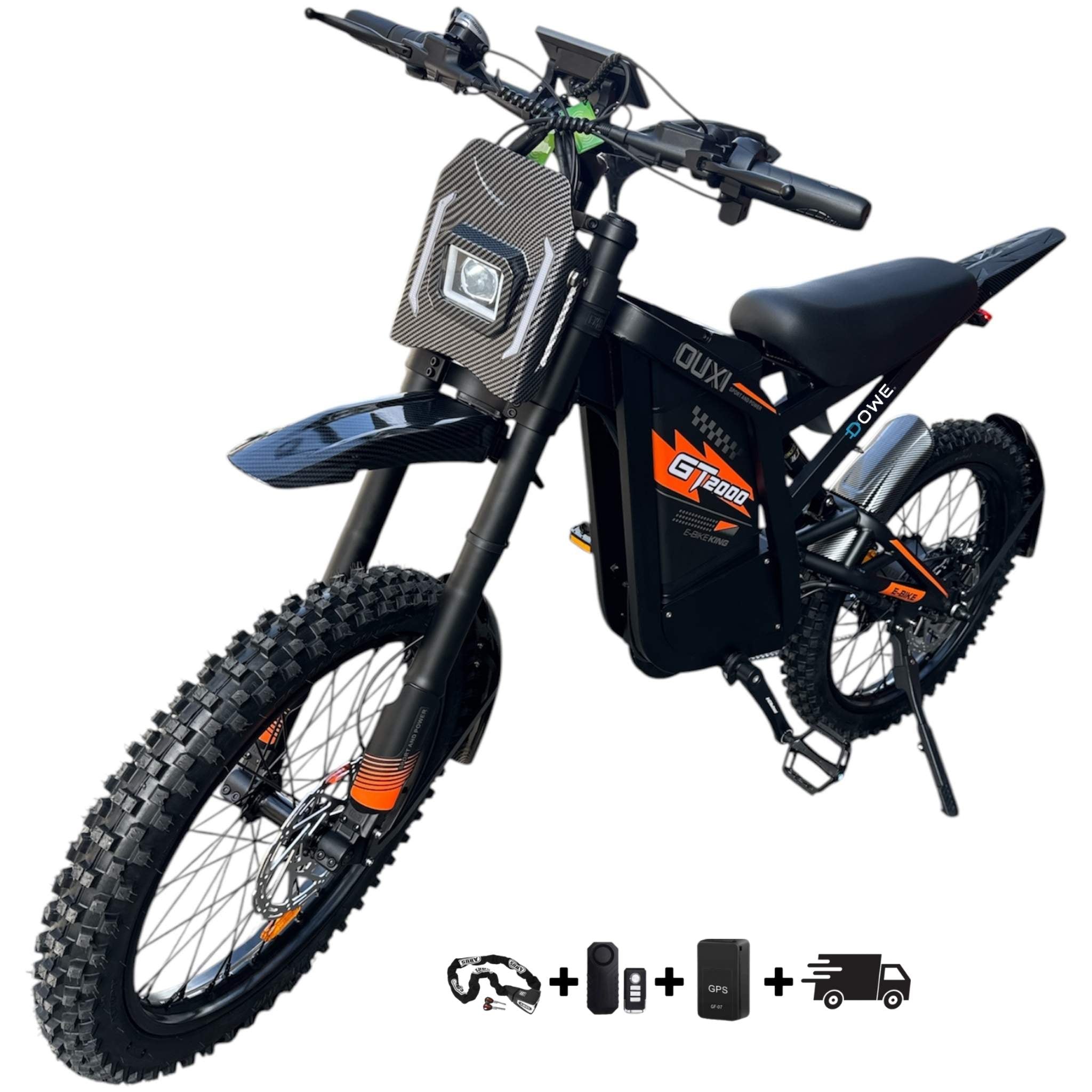 GT2000 skinny bike zijaanzicht oranje – crossmotor uitstraling met 24 inch wielen en Shimano 7 versnellingen