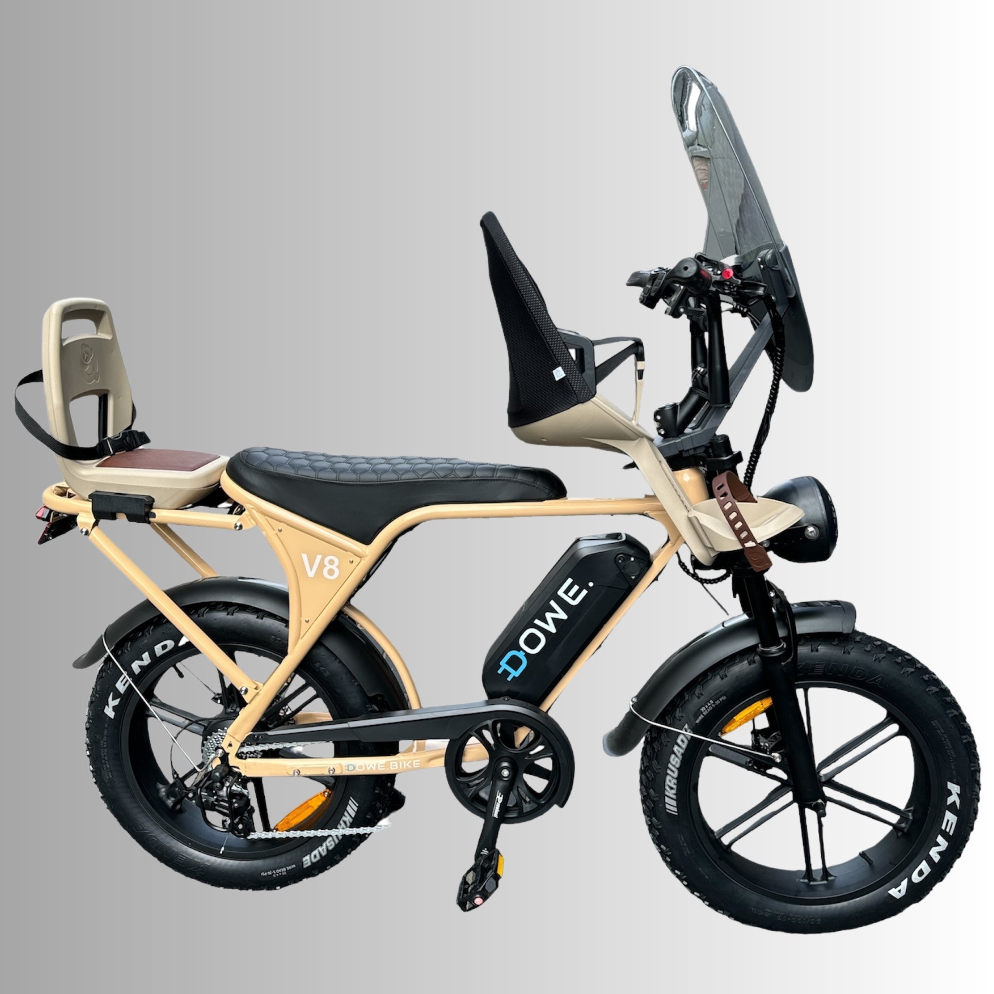 Dowe V8 Fatbike met Kinderzitje Voor Achter Cappuccino Family Fa