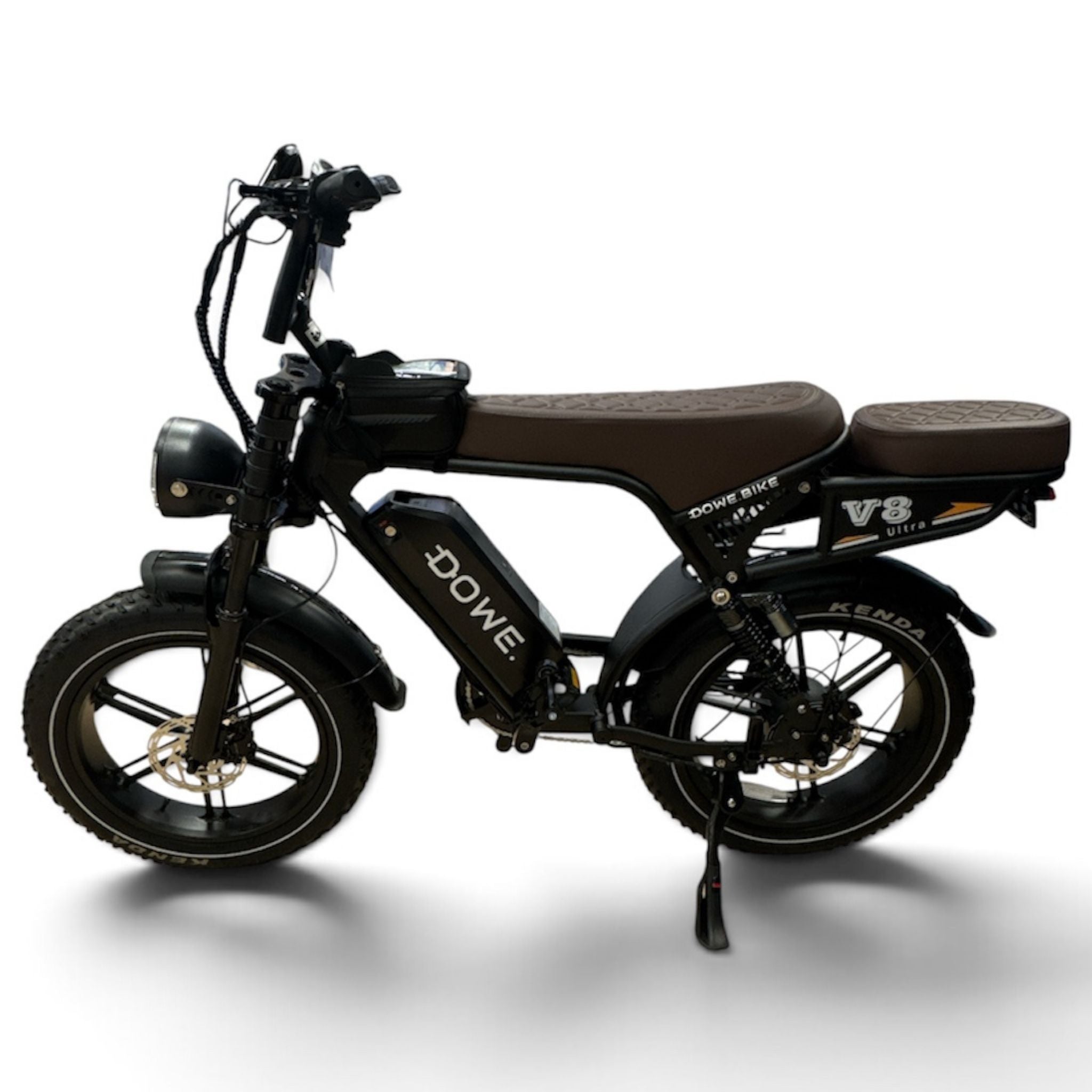 DOWE V8 Ultra elektrische fatbike bruin zadel – zijaanzicht