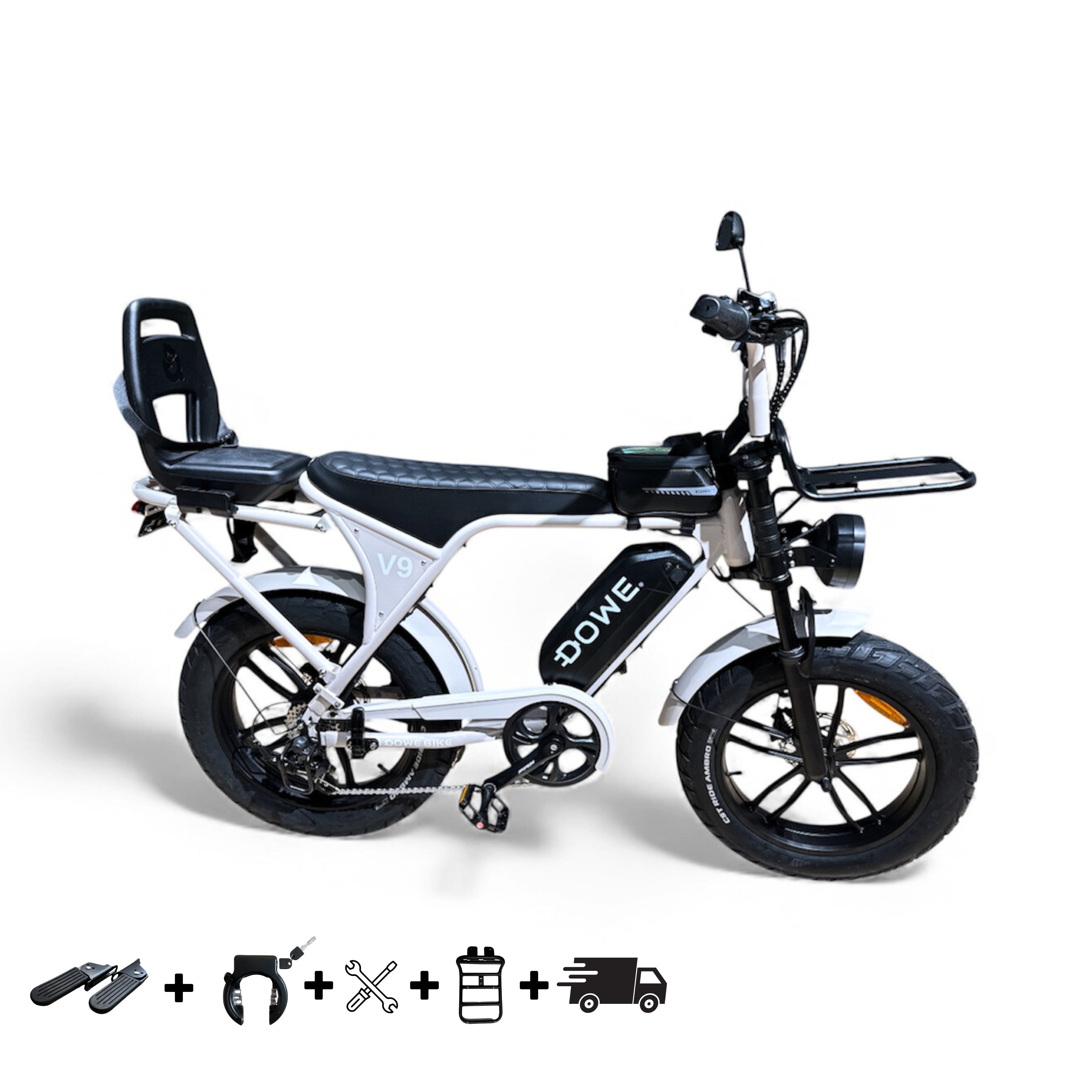 Dowe V9 Elektrische Fatbike met Kinderzitje + Voorrekje – Junior 6+ | Veilig & Krachtig