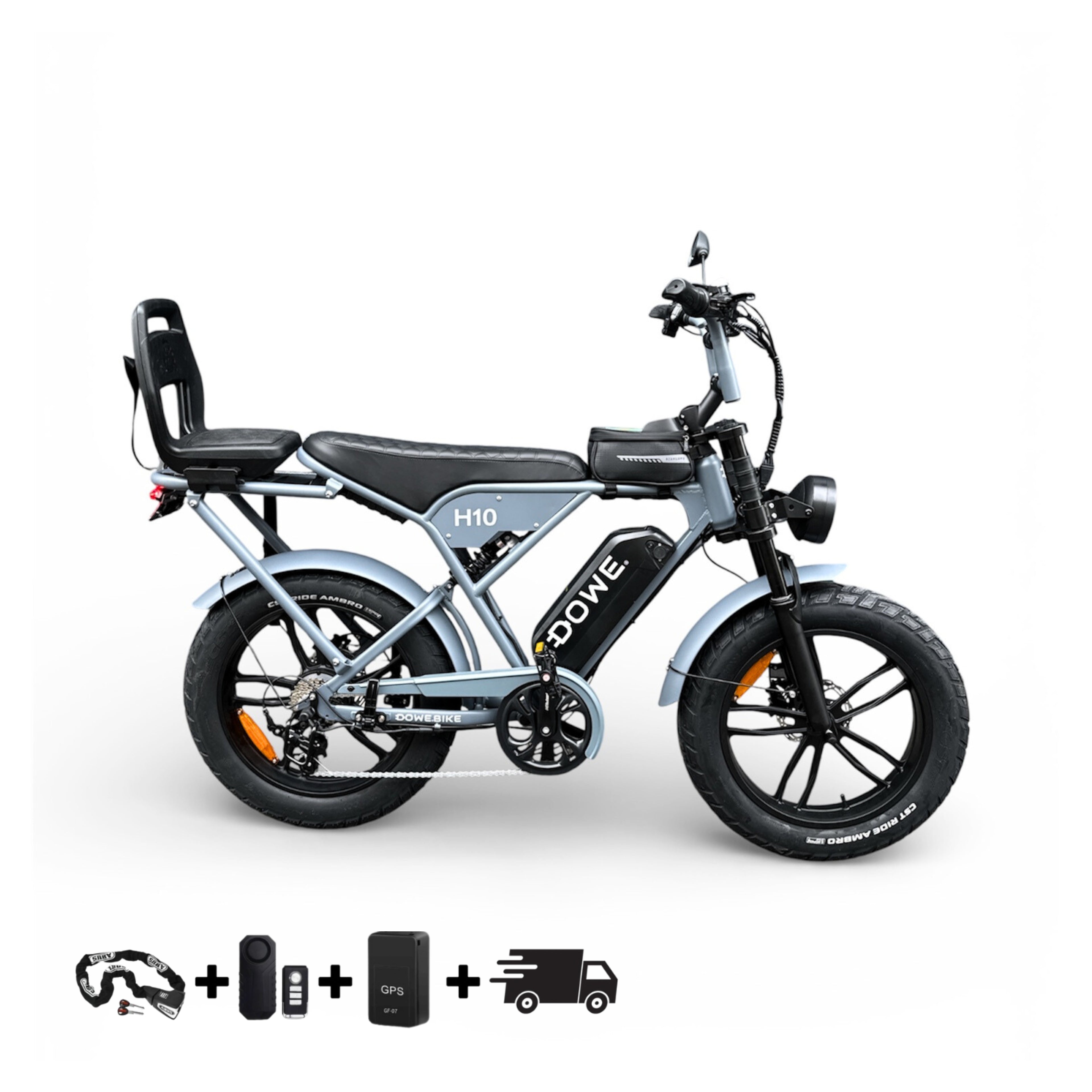 Elektrische Fatbike met Kinderzitje Achter tot 35kg | Junior 6+ | Dowe H10 Grijs Family Fatbike