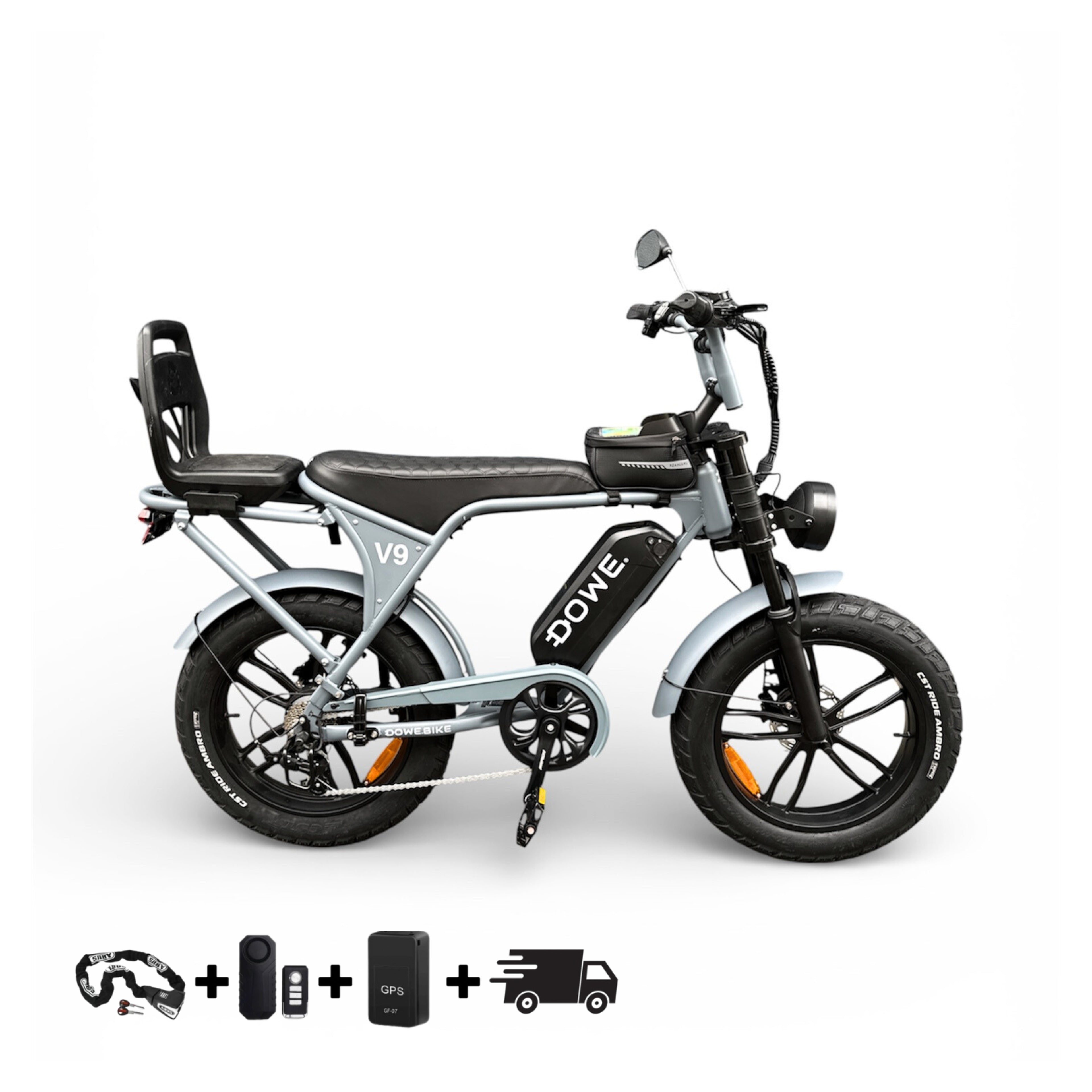 Dowe V9 Elektrische Fatbike met Kinderzitje | Junior 6+ | V9 Fatbike Grijs | Veilig & Krachtig