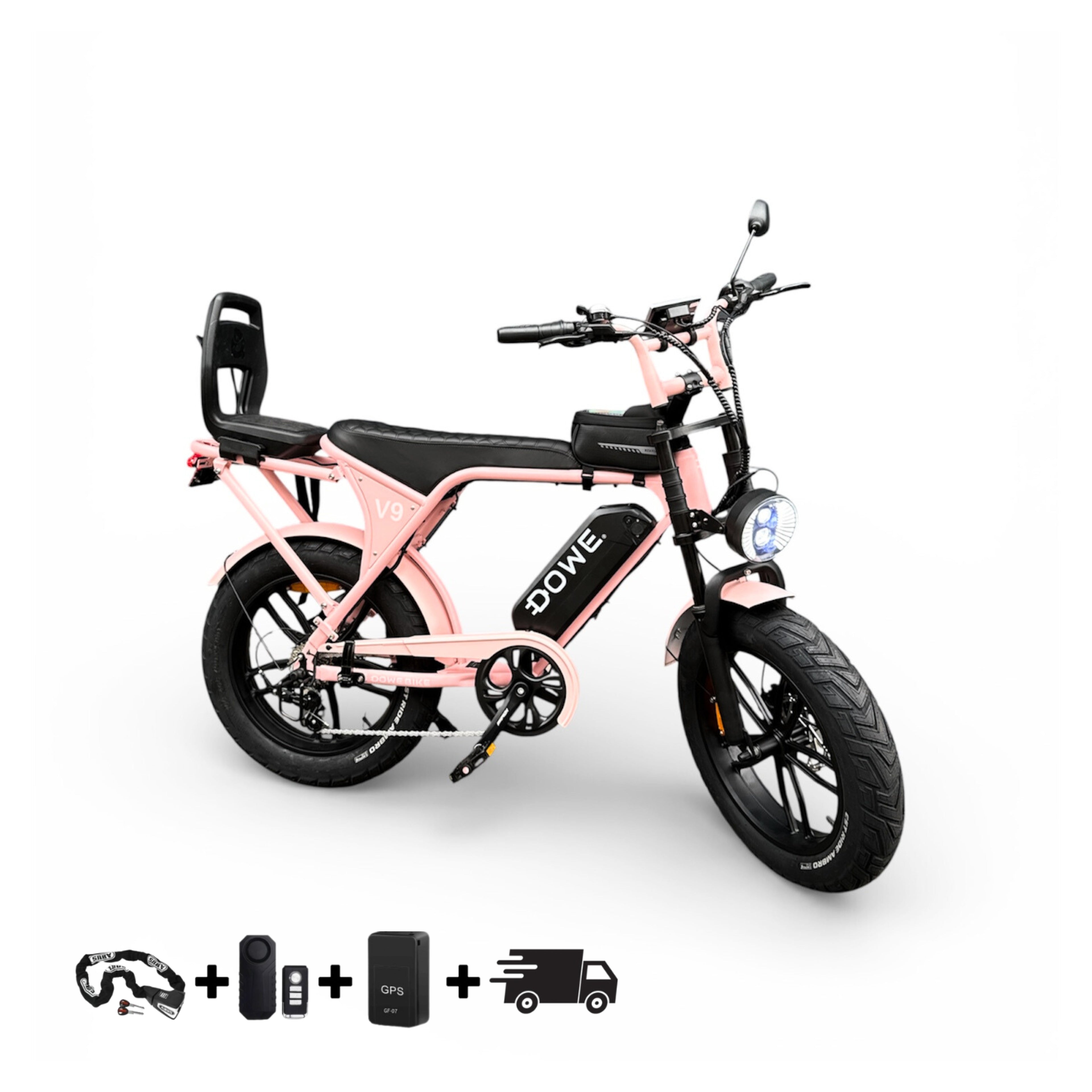Dowe V9 Elektrische Fatbike met Kinderzitje – Junior 6+ | Roze Fatbike | Veilig & Krachtig