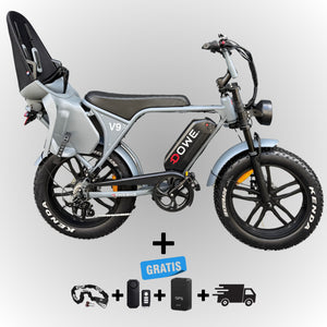 Dowe V9 Elektrische Fatbike met Kinderzitje Achter - Grijs | Family Fatbike