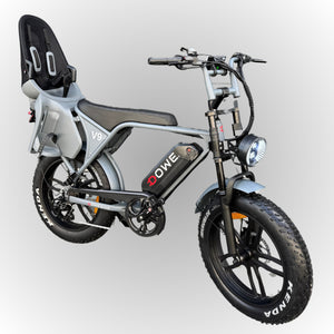 Dowe V9 Elektrische Fatbike met Kinderzitje Achter - Grijs | Family Fatbike