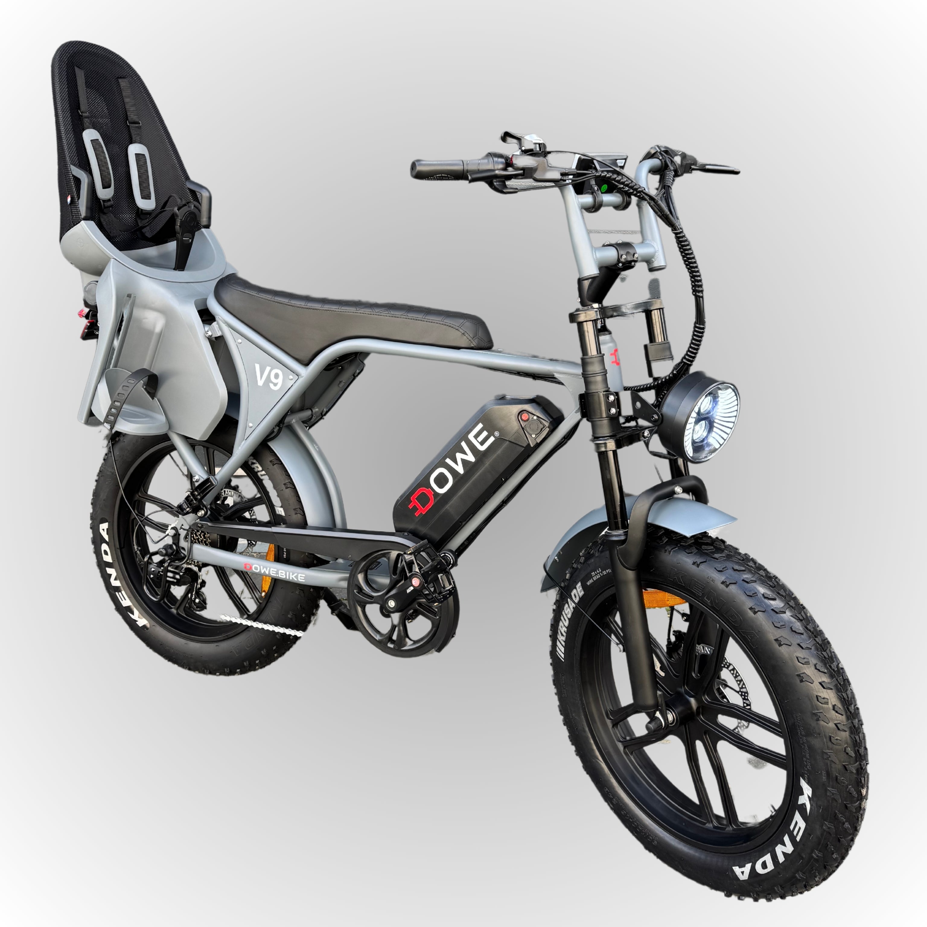 Dowe V9 Elektrische Fatbike met Kinderzitje Achter - Grijs | Family Fatbike