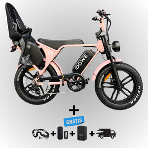 Dowe V9 Elektrische Fatbike met Kinderzitje Achter - Roze | Family Fatbike