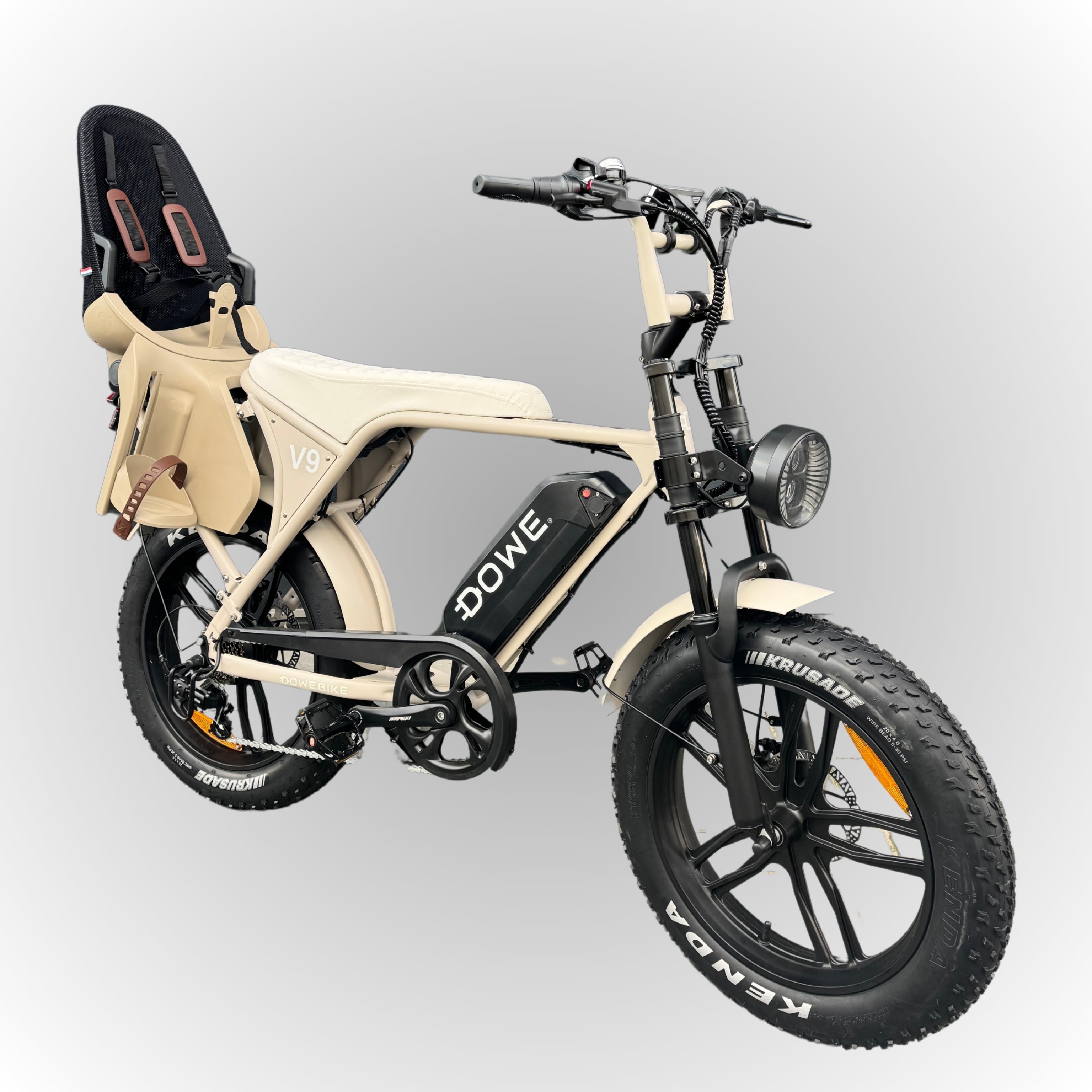 Dowe V9 Elektrische Fatbike met Kinderzitje Achter - Zand | Family Fatbike