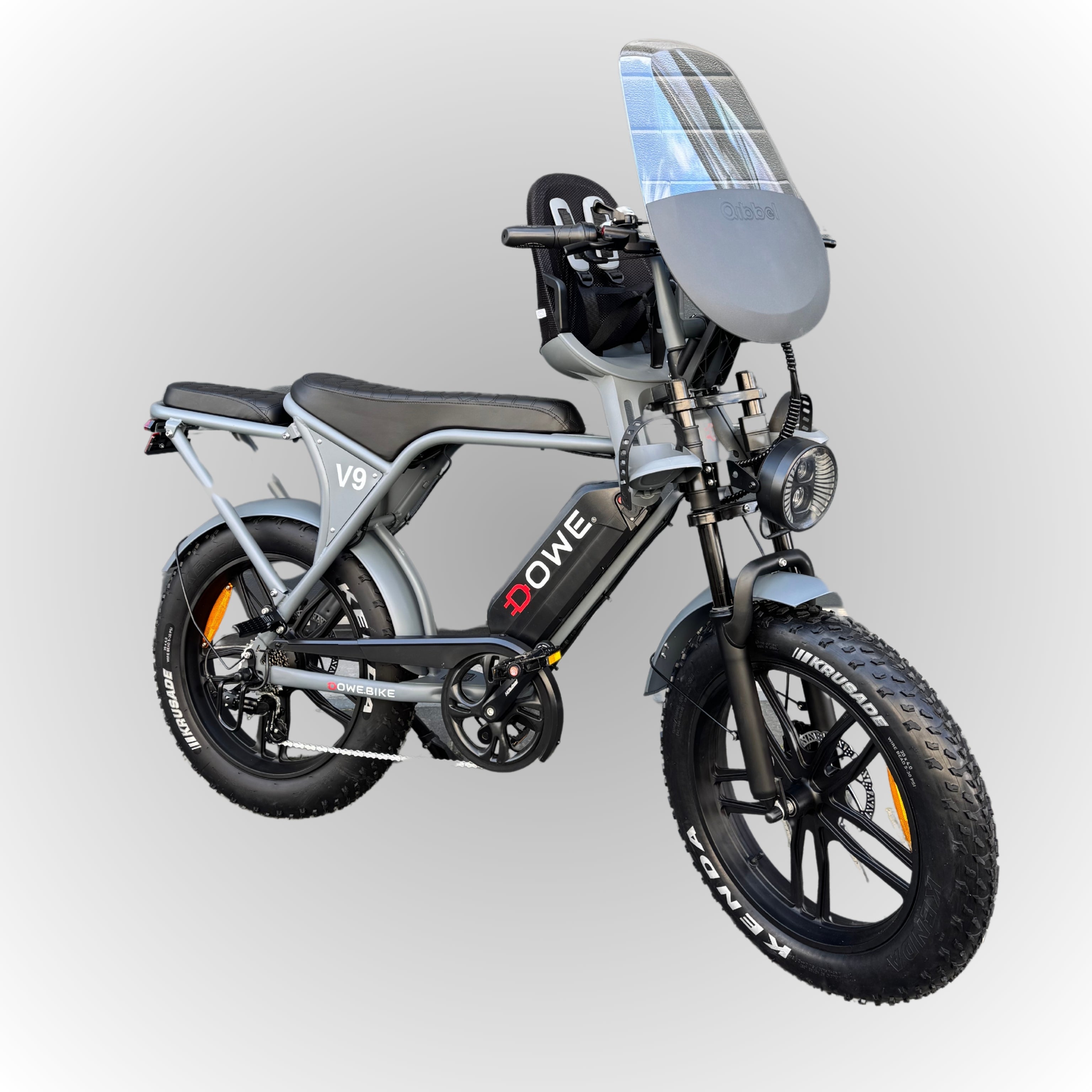 Elektrische fatbike 250W Dowe V9 grijs met kinderzitje voor