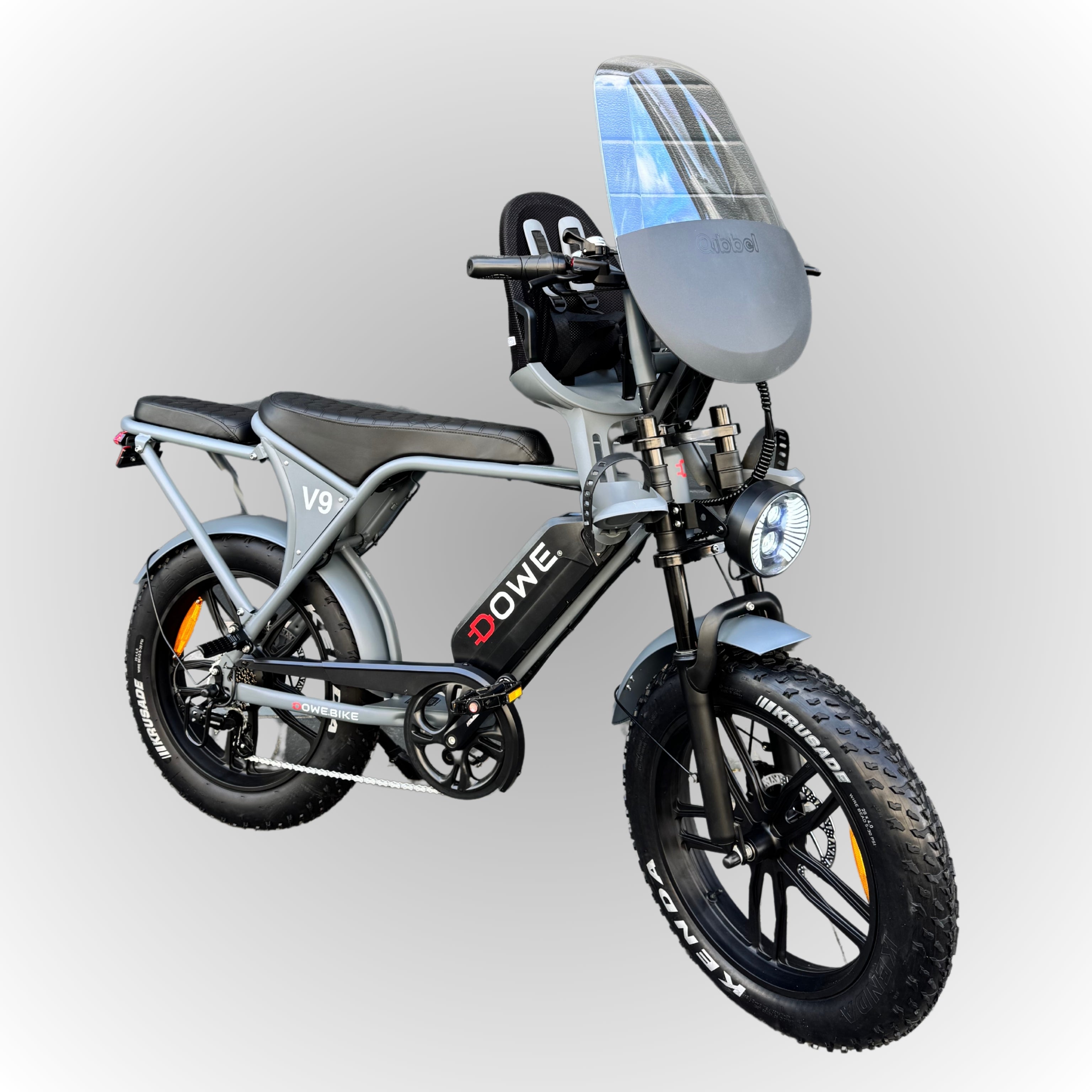 Elektrische fatbike 250W Dowe V9 grijs met kinderzitje voor