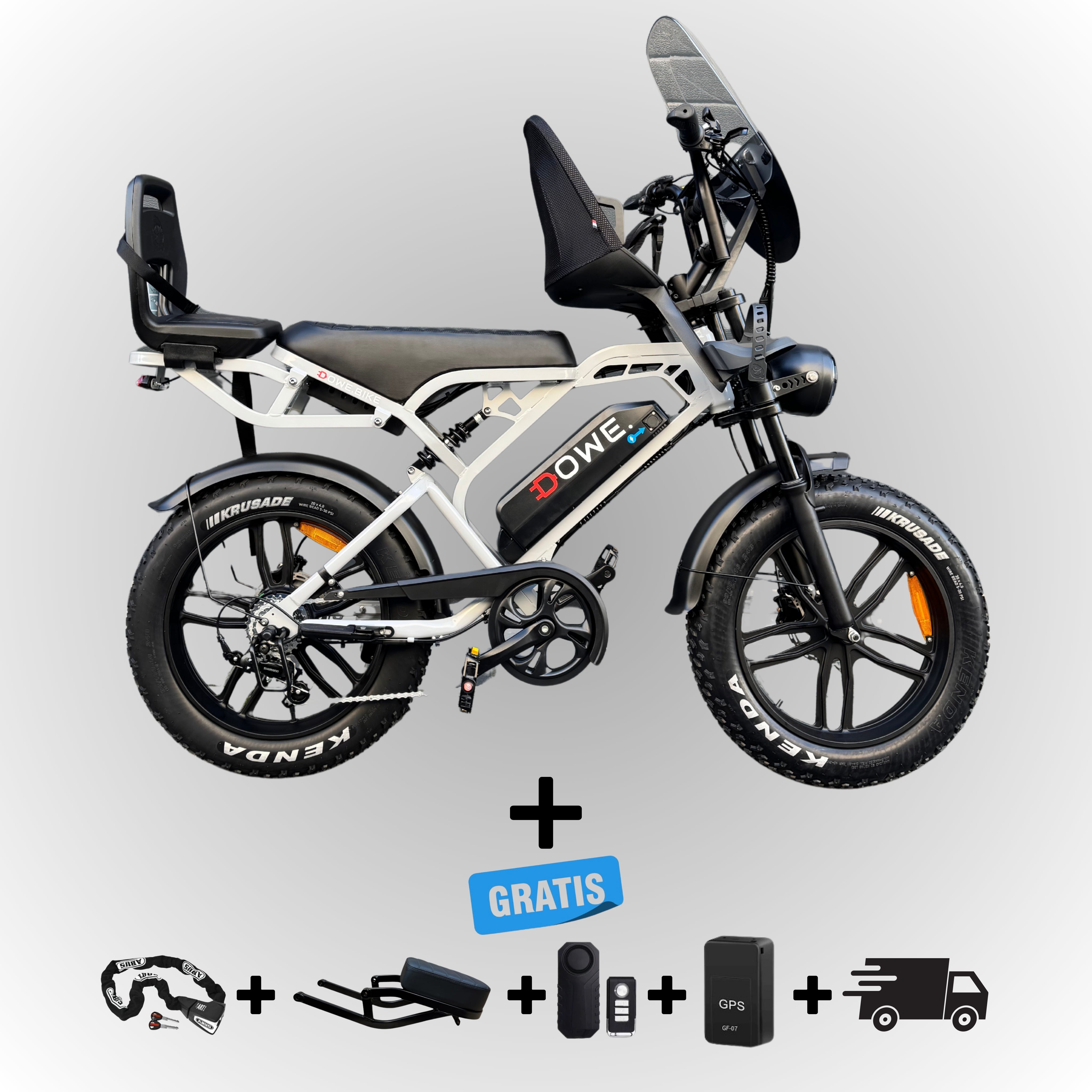 Fatbike V20 Pro met Kinderzitjes - Nardo-Grijs - Family Fatbike - 250W, 25 km/h