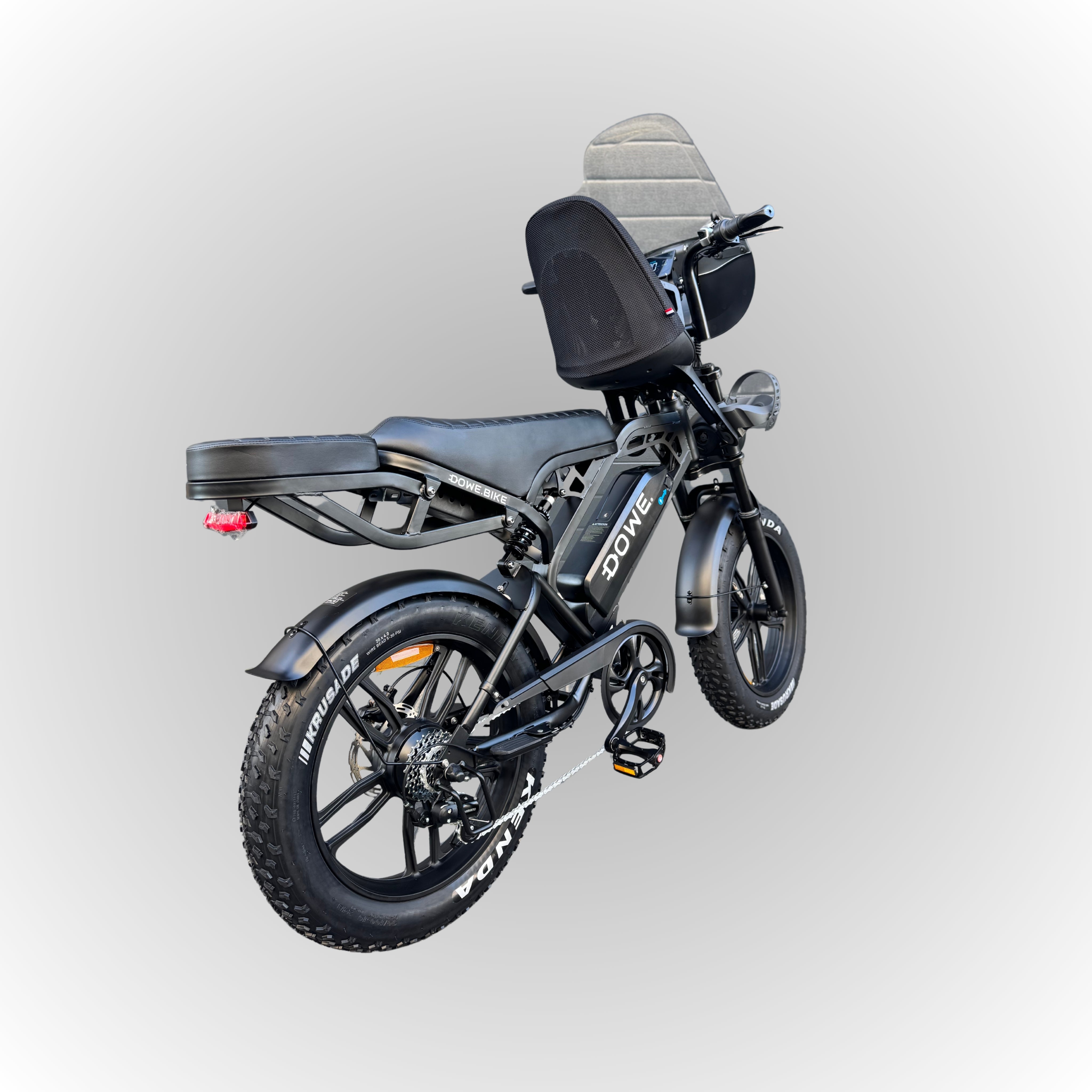 Fatbike V20 Pro 2025 met kinderzitje – elektrische family fatbike 250W legaal, matzwart, Dowe.bike