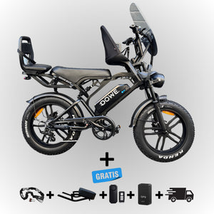 Fatbike V20 Pro met Kinderzitjes - Zwart Family Fatbike - 250W, 25 km/h - ‼️ DIRECT LEVERBAAR ‼️