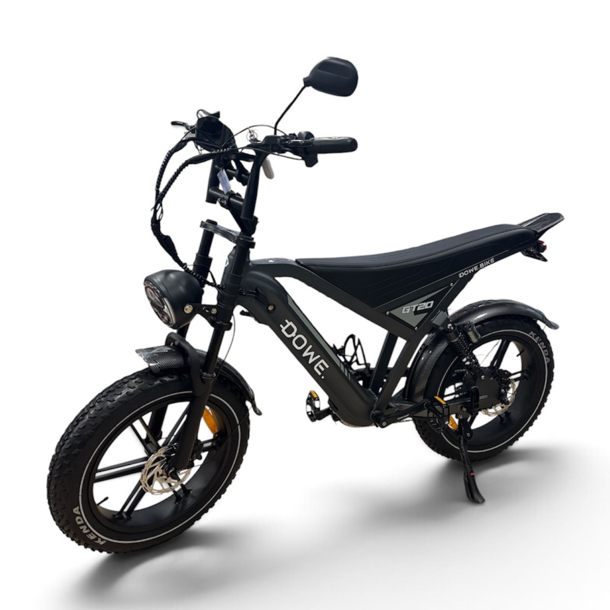 DOWE GT20 elektrische fatbike zwart zijaanzicht – 20 inch banden, 250W motor, NFC, rijklaar geleverd Nederland