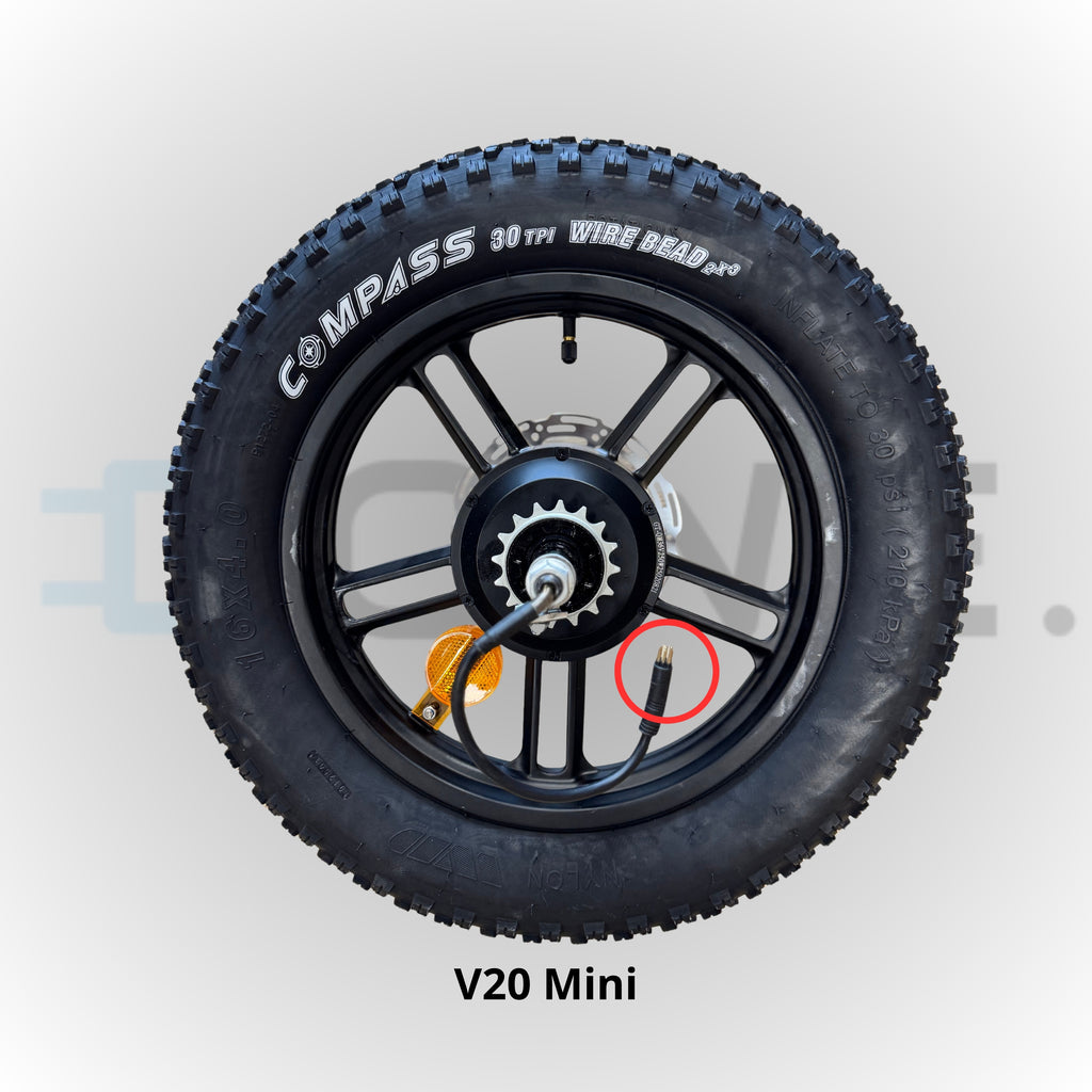 Complete achtervelgset met motor voor QMWheel V20 Mini fatbike – 16x4.0 inch met band, binnenband en remschijf