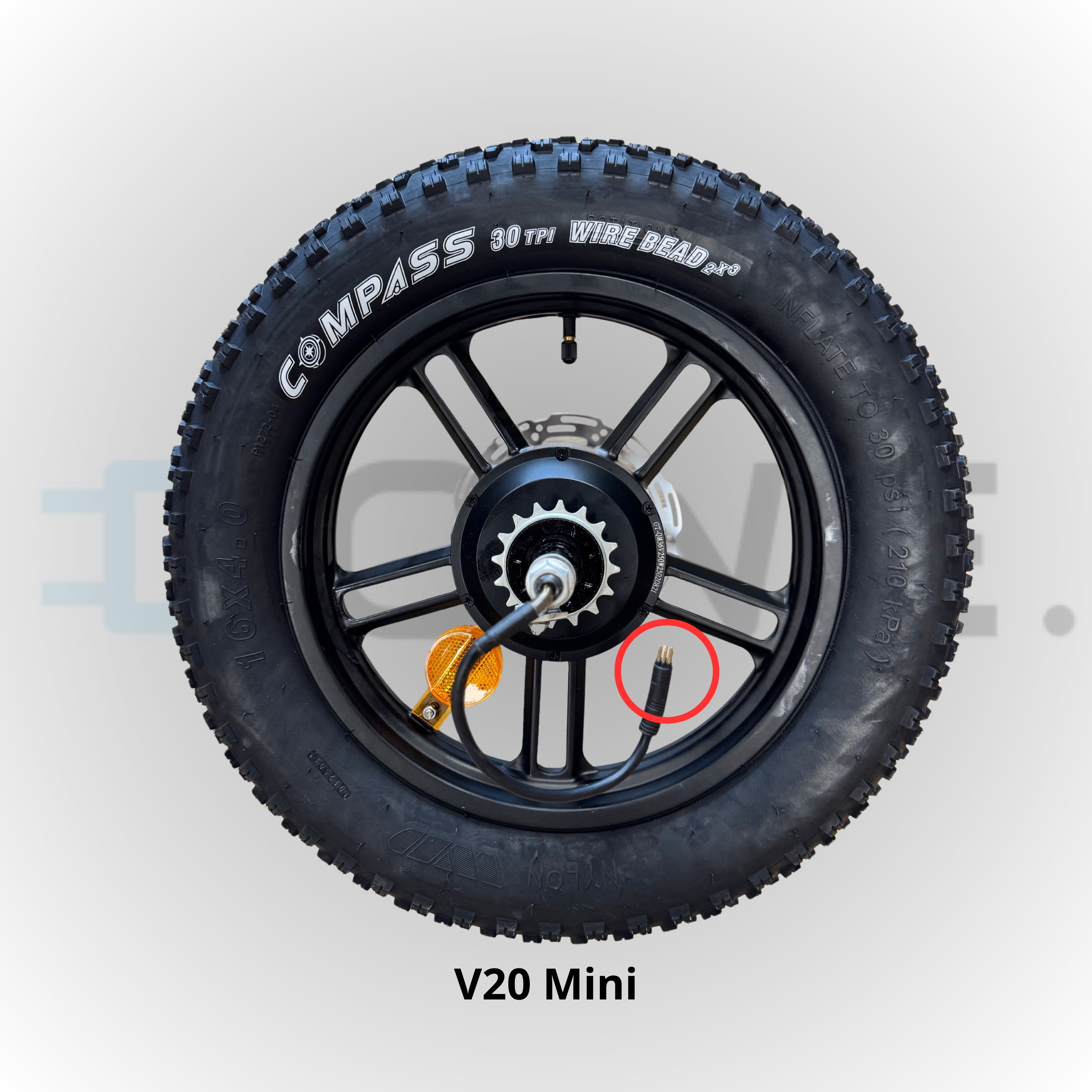 Complete achtervelgset met motor voor QMWheel V20 Mini fatbike – 16x4.0 inch met band, binnenband en remschijf