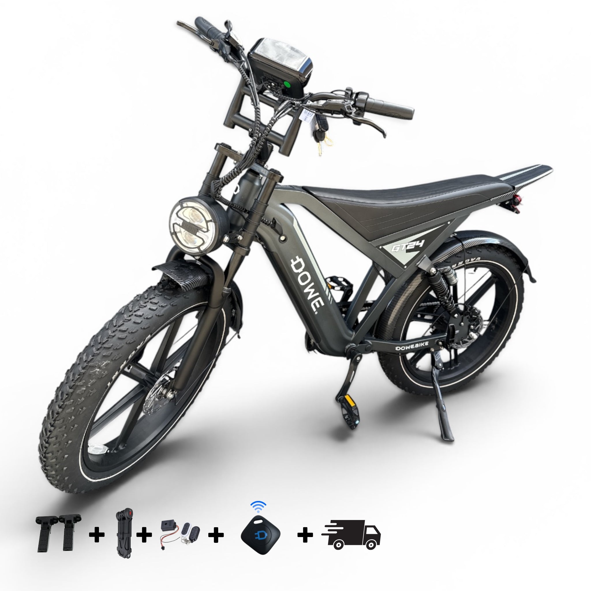 DOWE GT24 Elektrische Fatbike Zwart – 24 Inch Banden - XL Fatbike met NFC | 250W Motor | 15Ah Accu | 60KM Actieradius | Rijklaar Geleverd