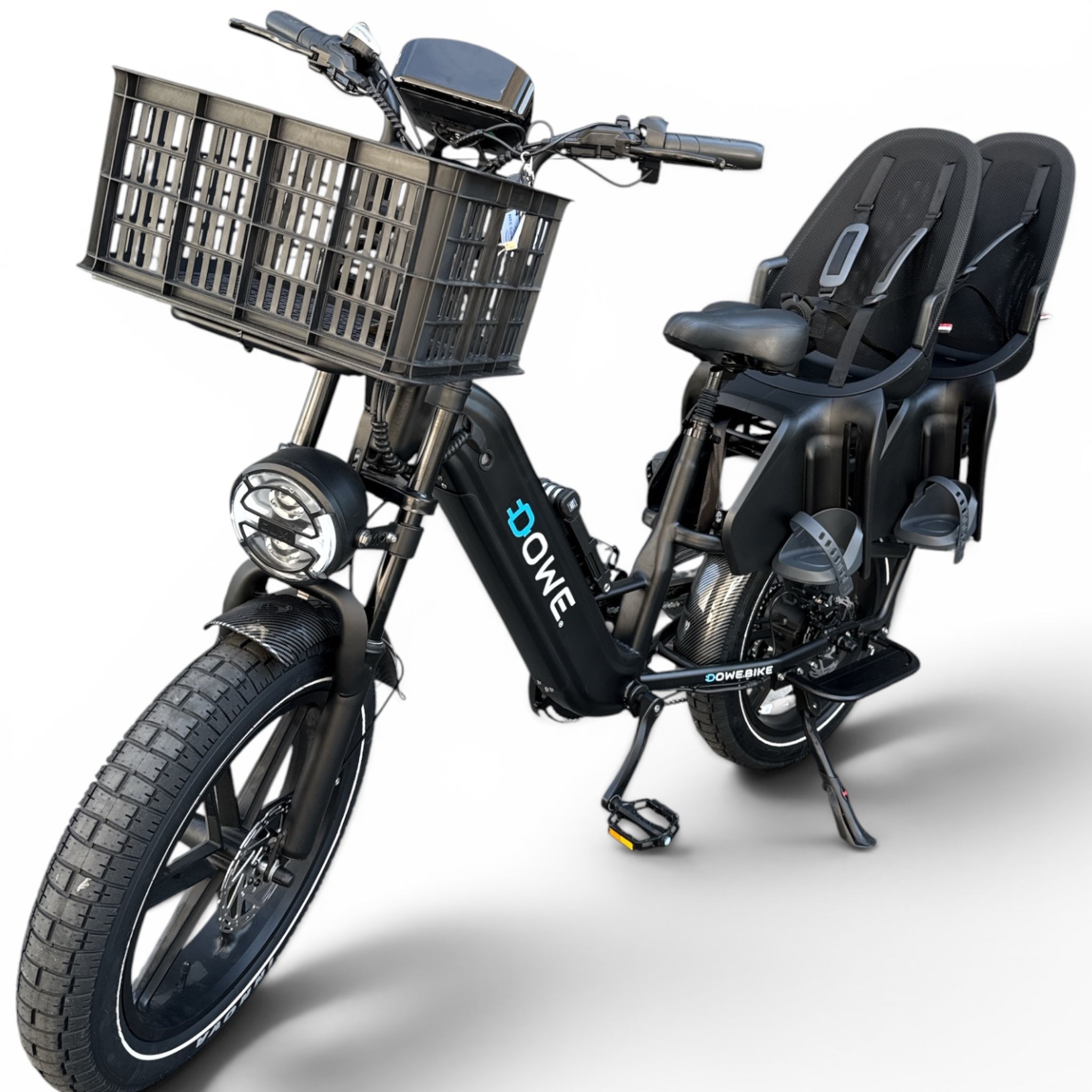 Dowe Lantir X1 Longtail Fatbike – Elektrische Cargo E-Bike met 20x4 Banden & Ingebouwde Accu & Inclusief 2 kinderzitjes