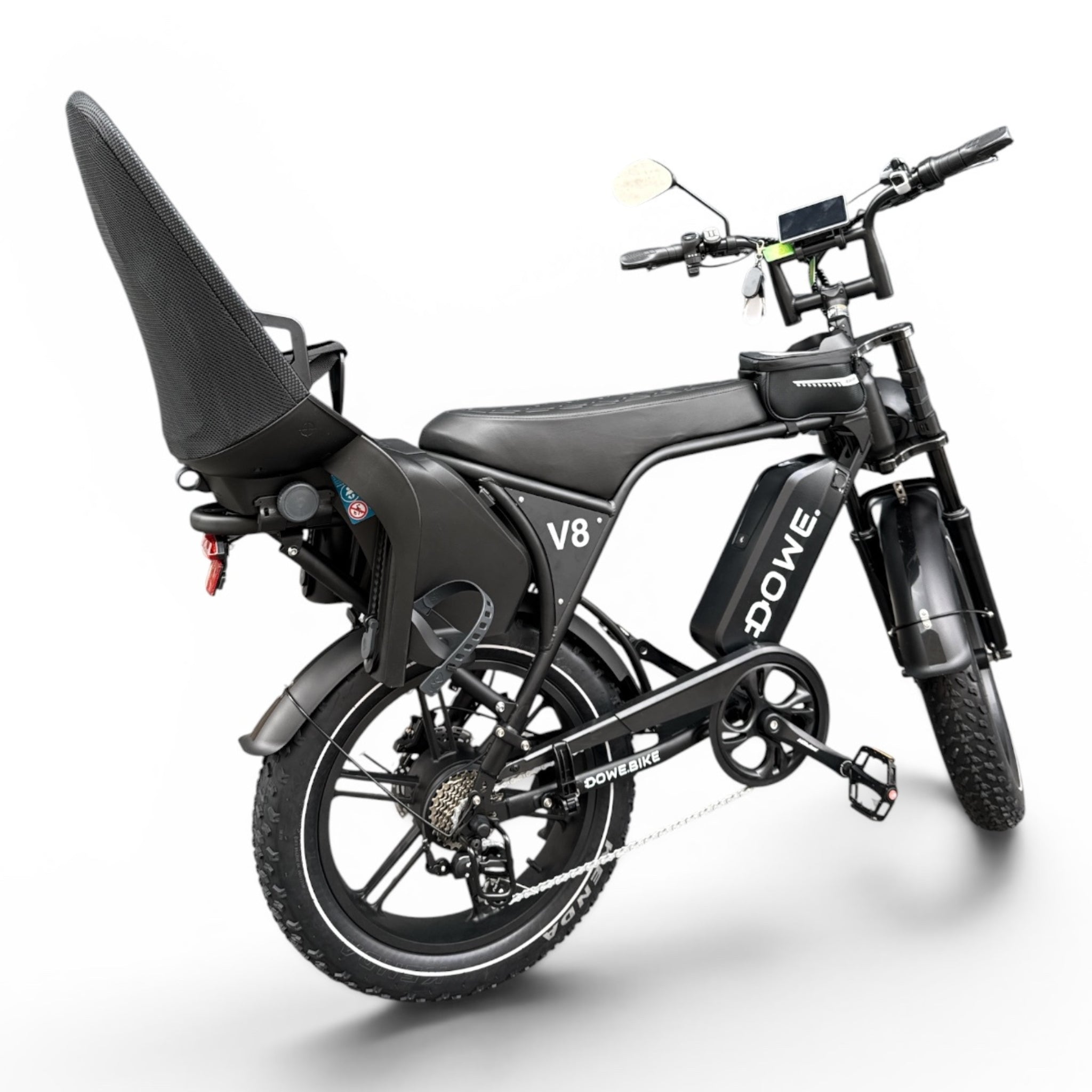 DOWE V8 2026 Fatbike Elektrisch – Zwart | NFC | 25 km/u E-Bike Compleet Uitgerust + Gratis Accessoires + Kinderzitje