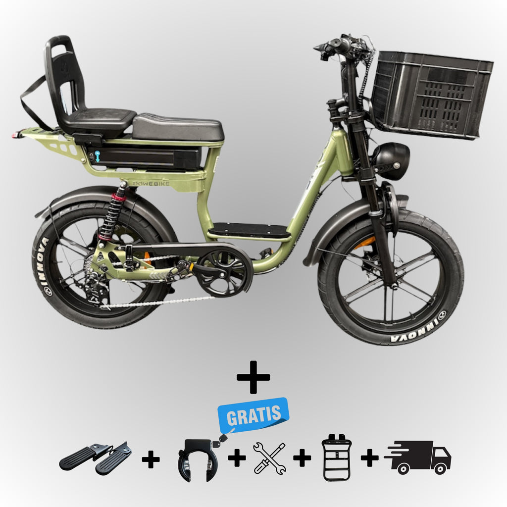 Dowe C28 Fatbike met Kinderzitje Achter (vanaf 6 jaar) & Voor-Krat – Krachtig, Veilig & In 3 Kleuren