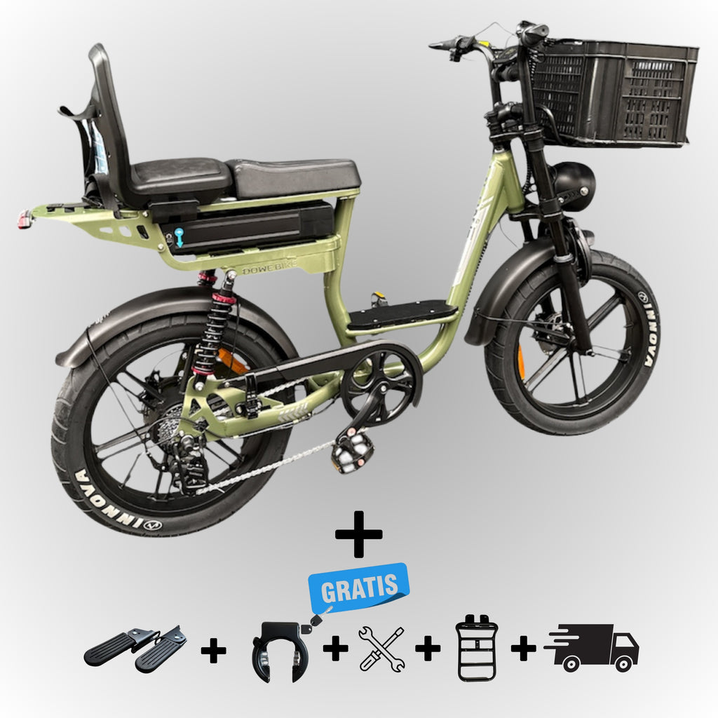 Dowe C28 Fatbike met Kinderzitje Achter (vanaf 6 jaar) & Voor-Krat – Krachtig, Veilig & In 3 Kleuren