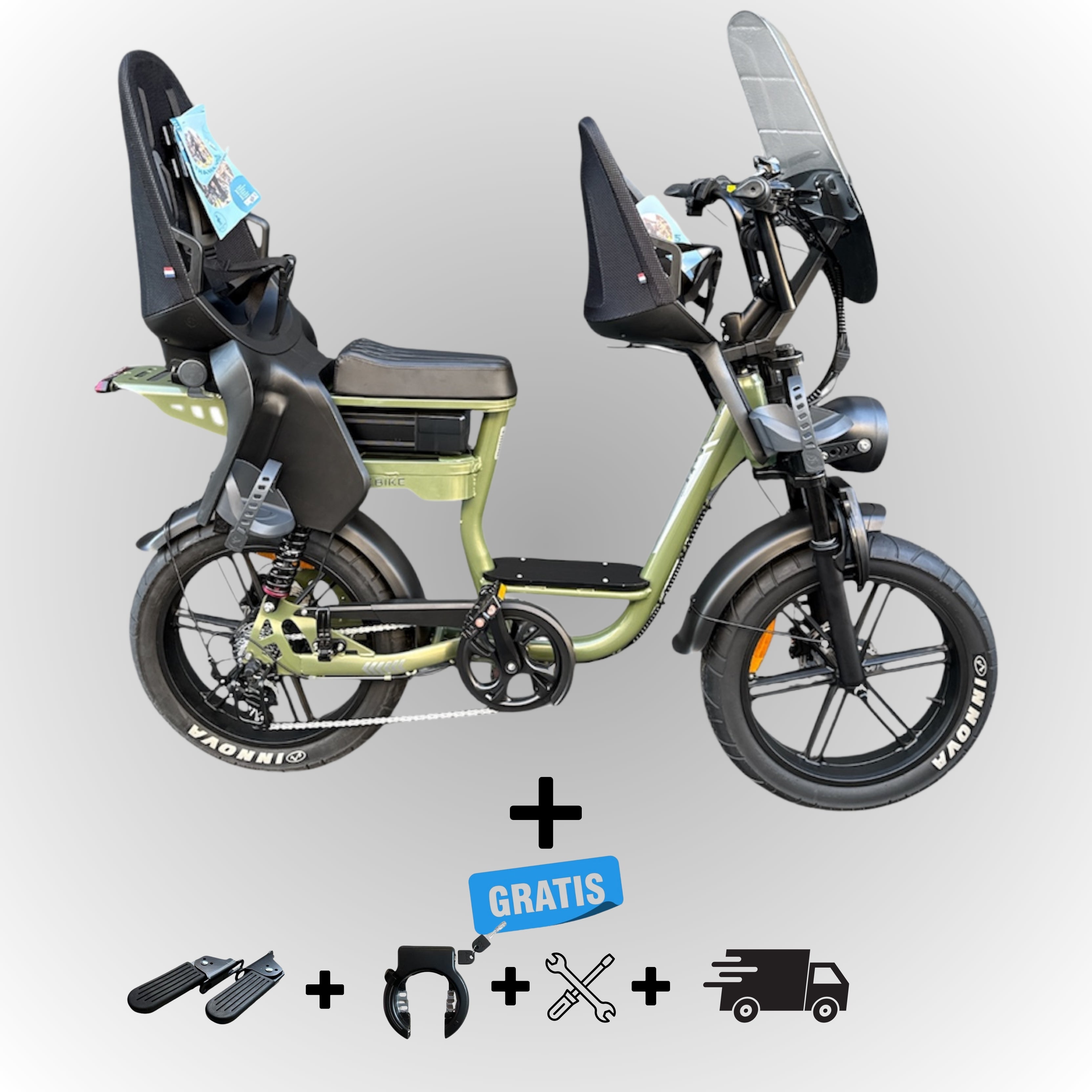 Dowe C28 Fatbike met Kinderzitje Voor (9+ maanden) & Achter (tot 6 jaar) – Veilig & In 3 Kleuren_Groen