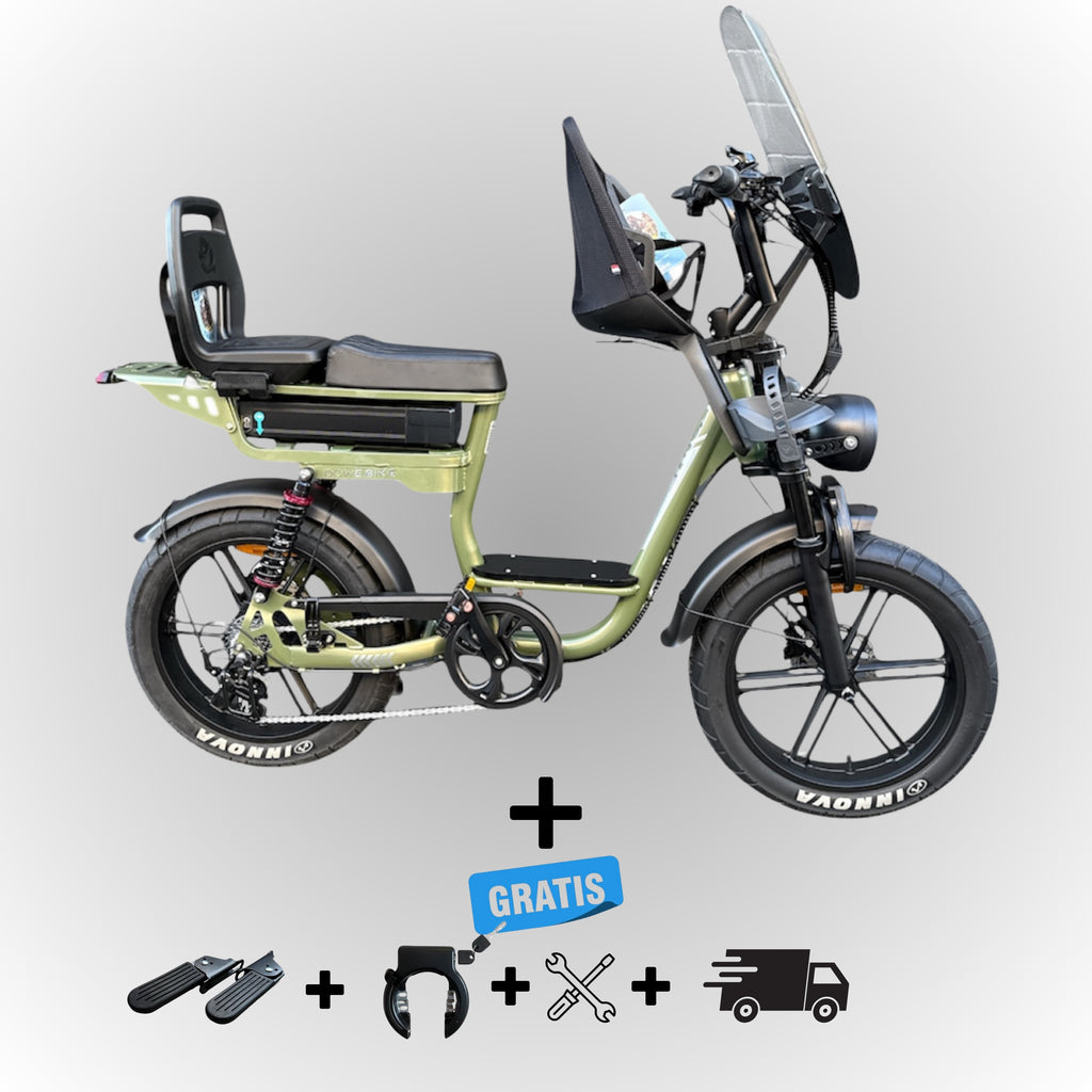 Dowe C28 Fatbike met Kinderzitje Voor (9+ maanden) & Achter (vanaf 6 jaar) – Veilig & In 3 Kleuren_Groen