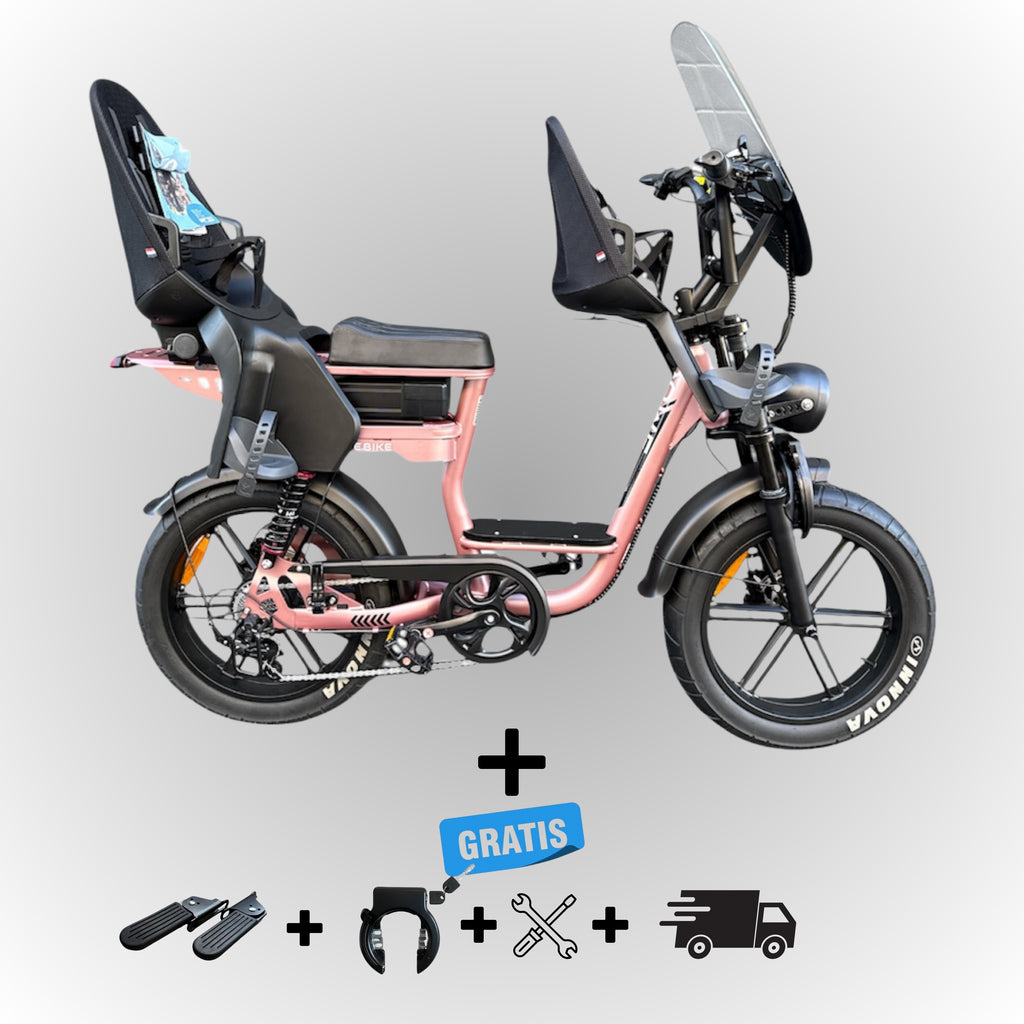 Dowe C28 Fatbike met Kinderzitje Voor (9+ maanden) & Achter (tot 6 jaar) – Veilig & In 3 Kleuren Rose goud