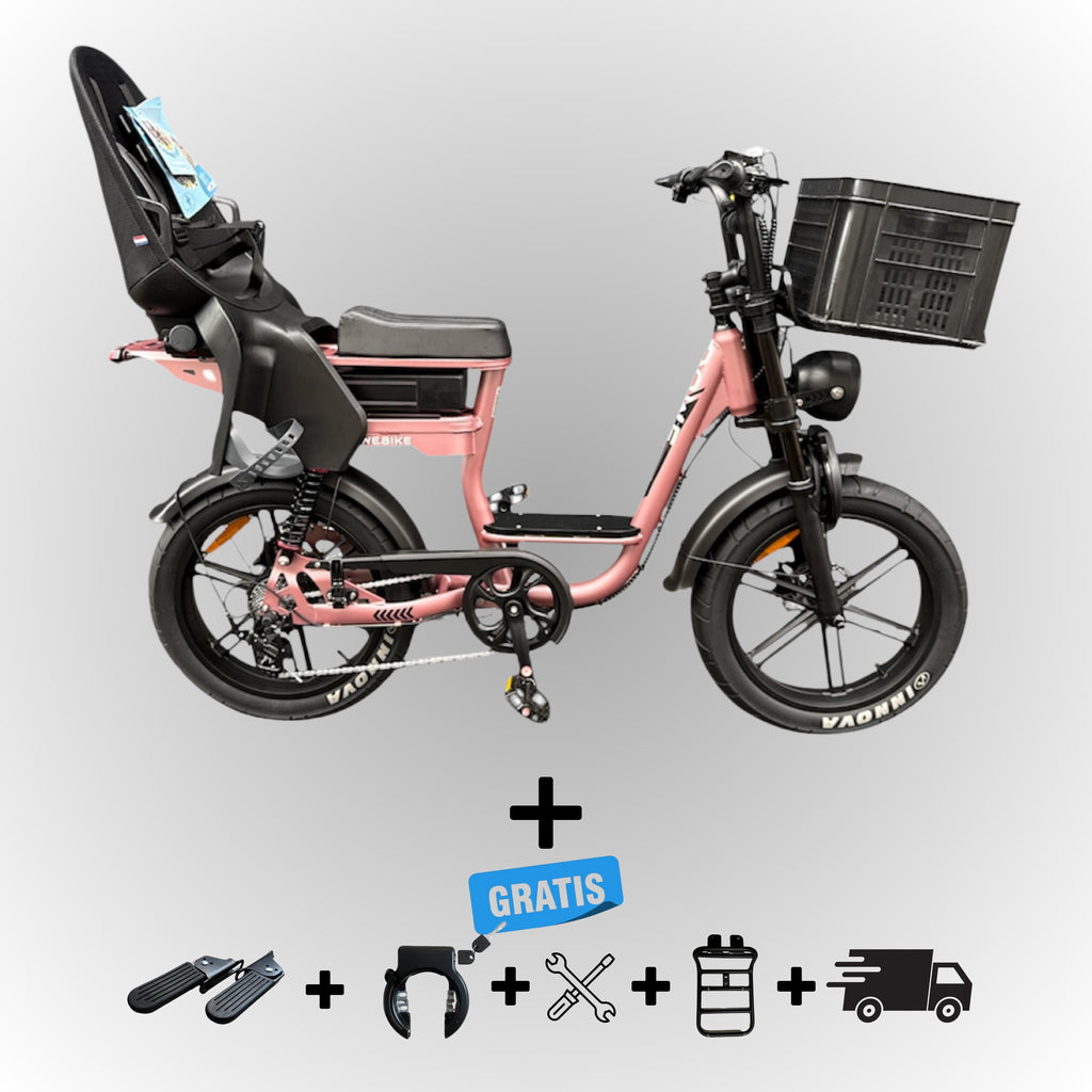 Dowe C28 Fatbike met Kinderzitje (4 jaar / 22 kg) & Voor-Krat – Krachtig, Veilig & Rijklaar