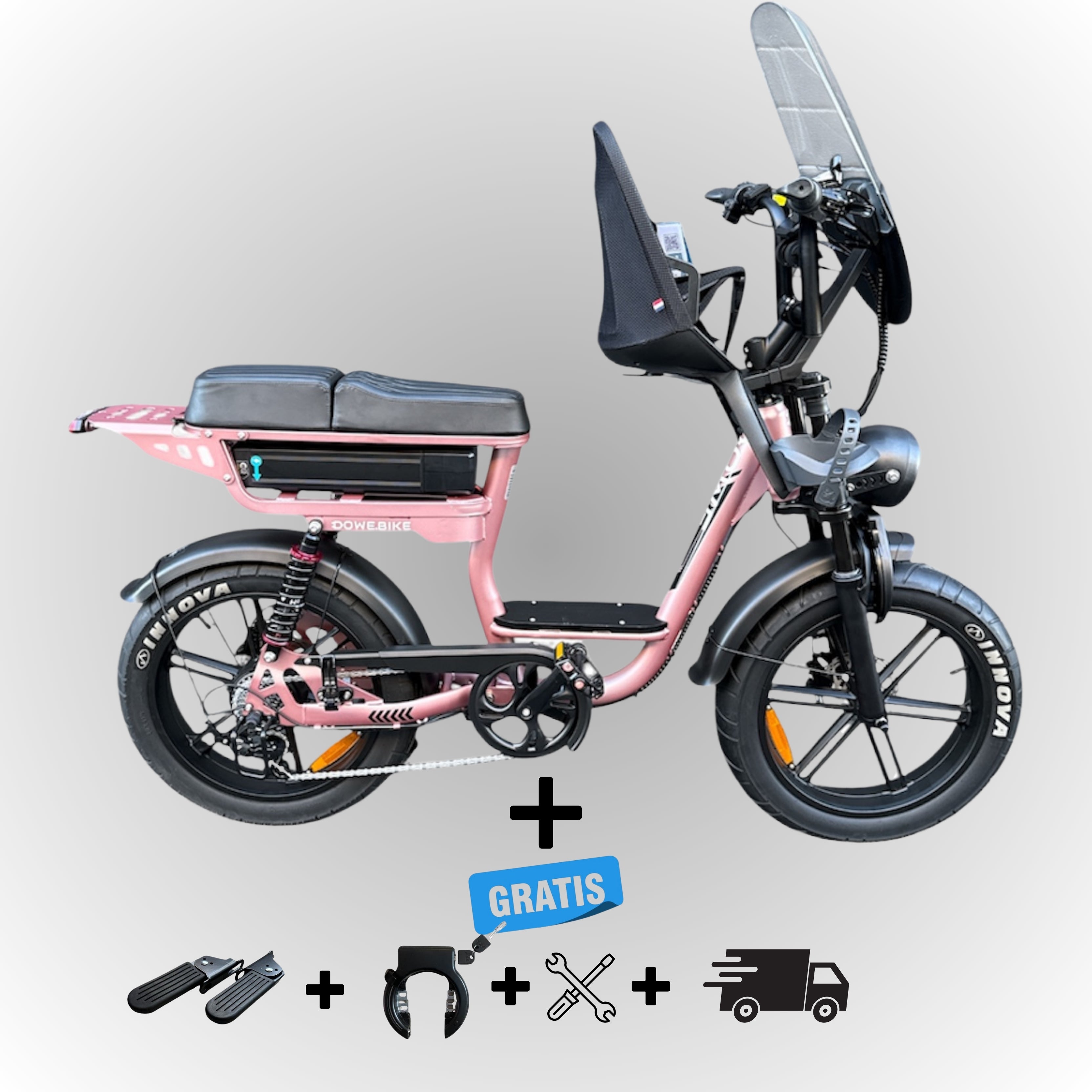 Dowe C28 Fatbike met Kinderzitje Voor (vanaf 9 maanden) – Veilig, Stabiel & In 3 Kleuren