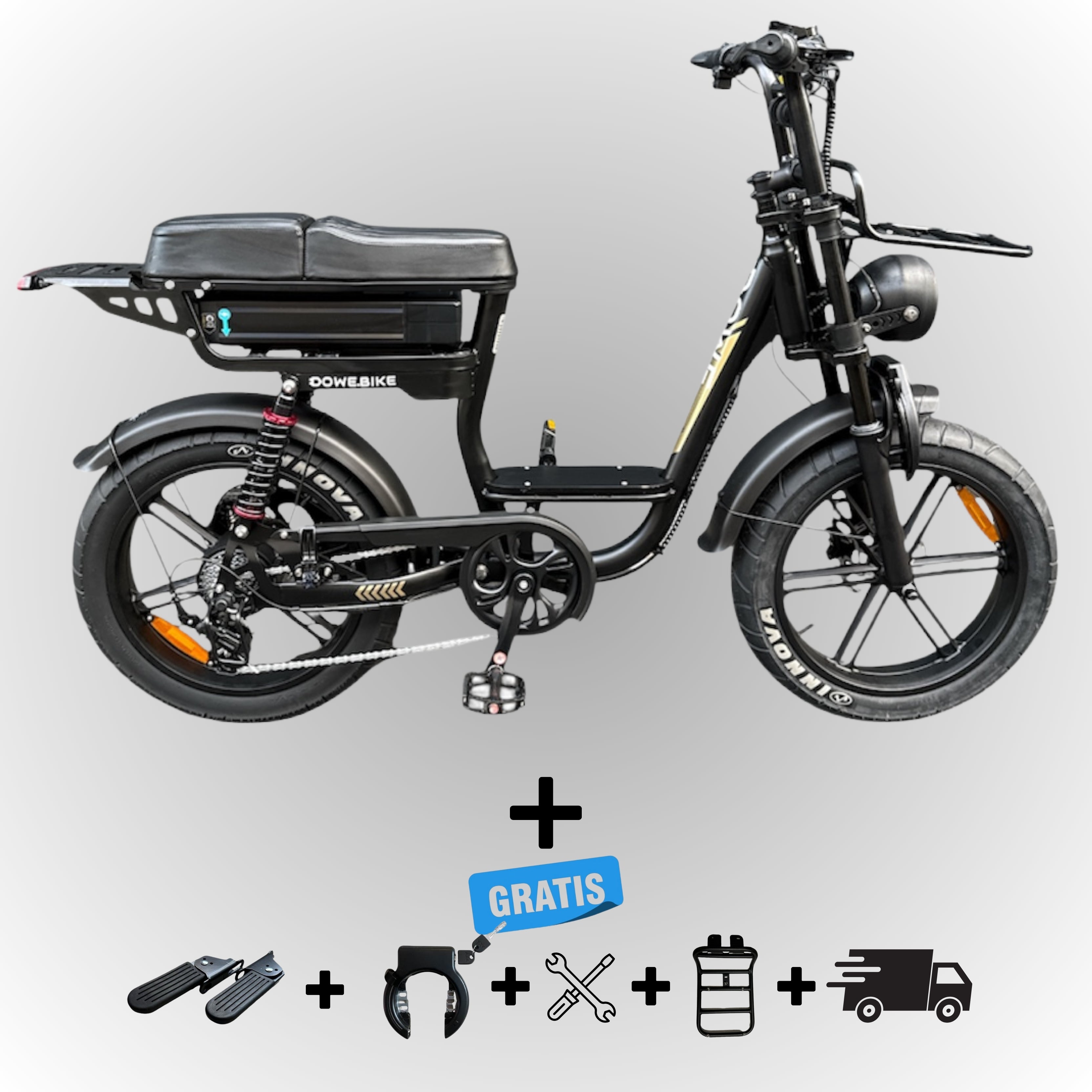 Dowe C28 Lage Instap Fatbike Zwart – Comfortabel, Krachtig & Inclusief Gratis Accessoires