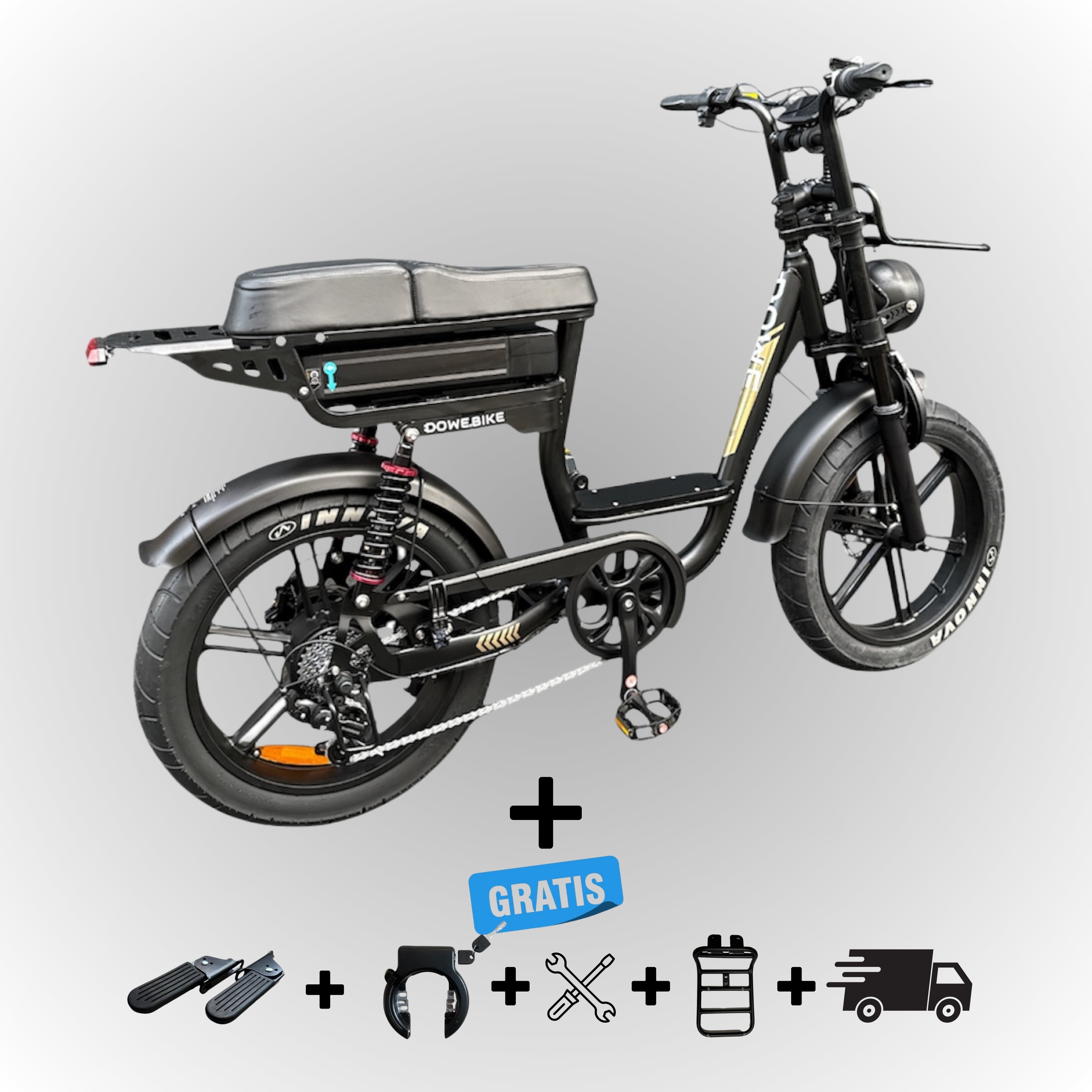 Dowe C28 Lage Instap Fatbike Zwart – Comfortabel, Krachtig & Inclusief Gratis Accessoires