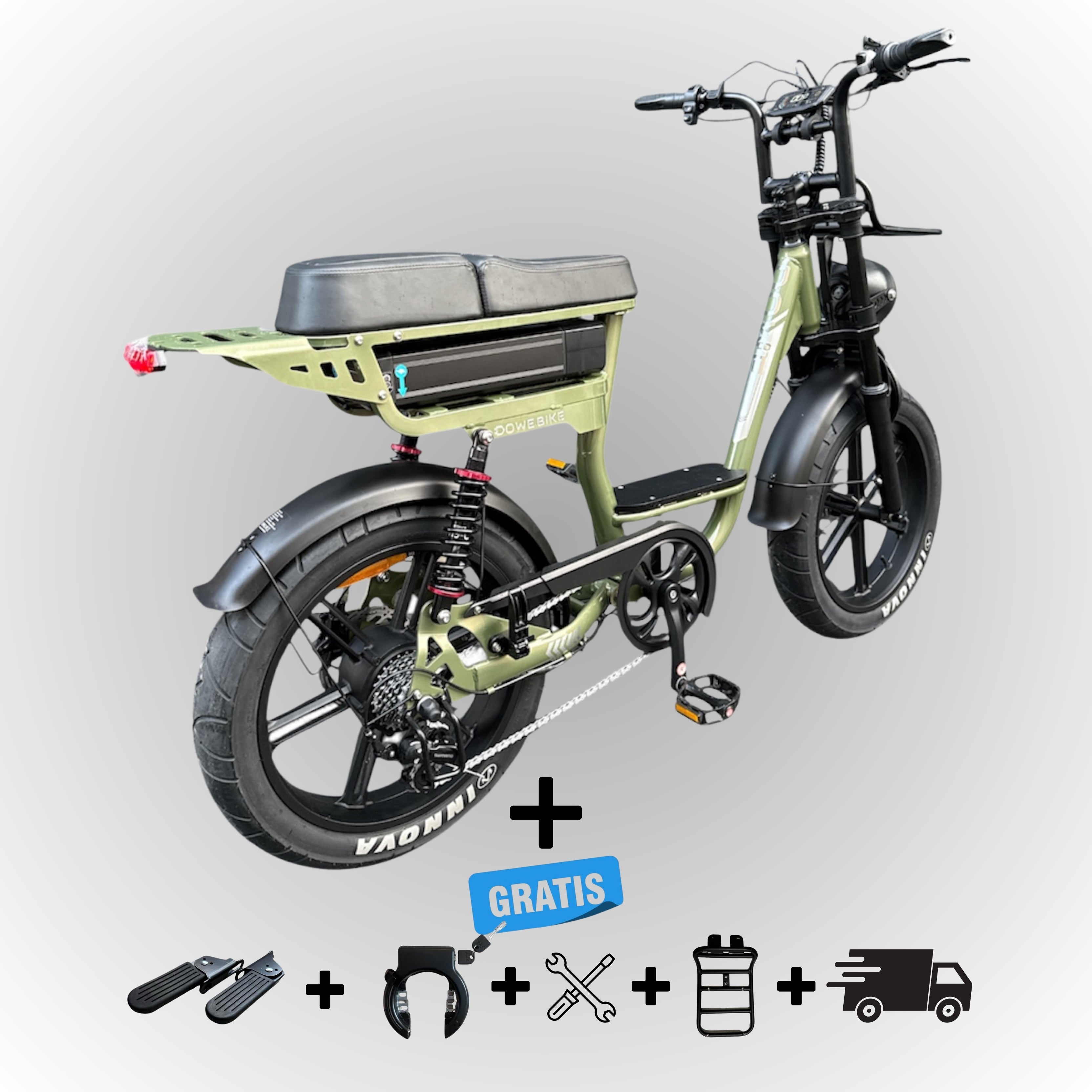 Dowe C28 Lage Instap Fatbike Groen – Comfortabel, Krachtig & Inclusief Gratis Accessoires