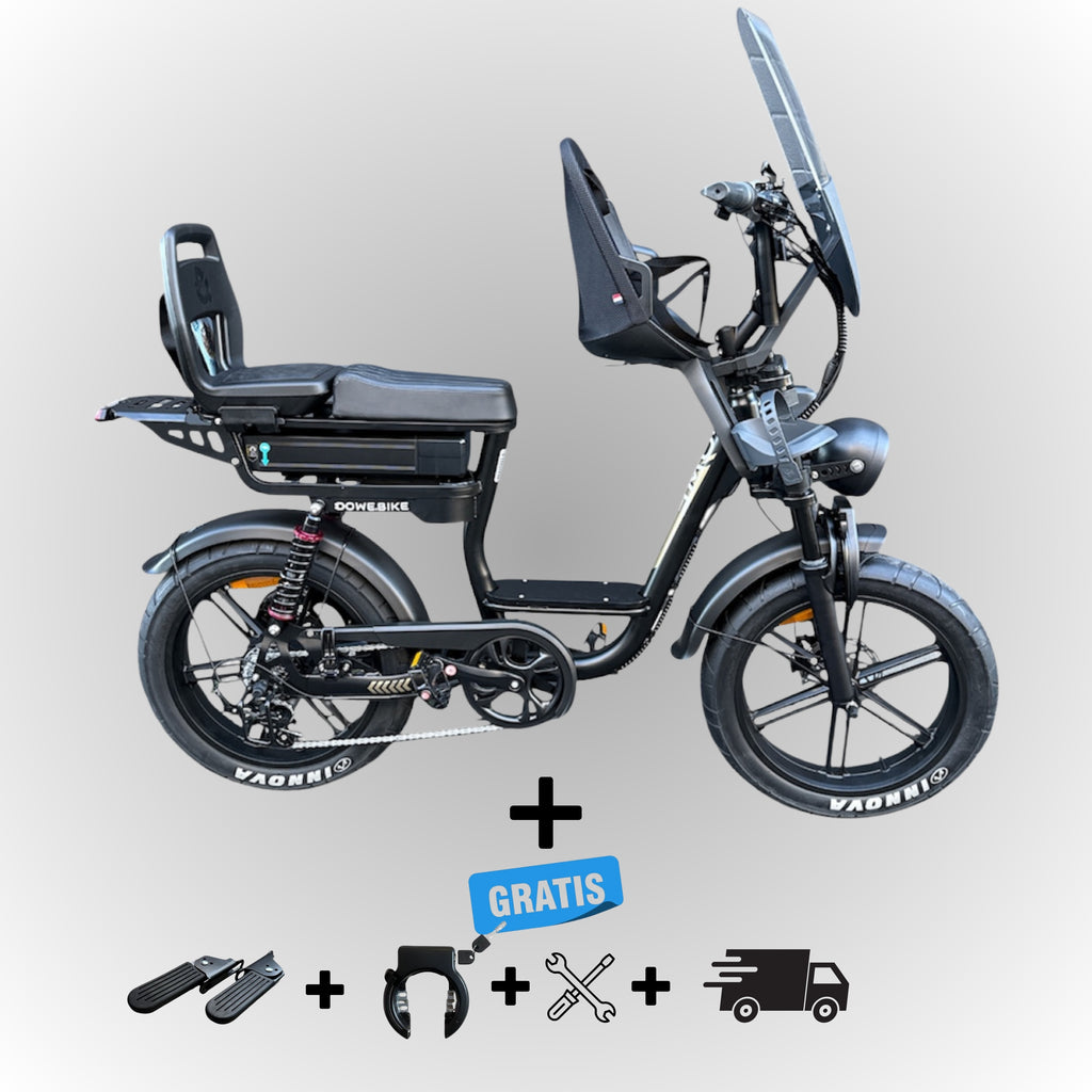 Dowe C28 Fatbike met Kinderzitje Voor (9+ maanden) & Achter (vanaf 6 jaar) – Veilig & In 3 Kleuren_Zwart