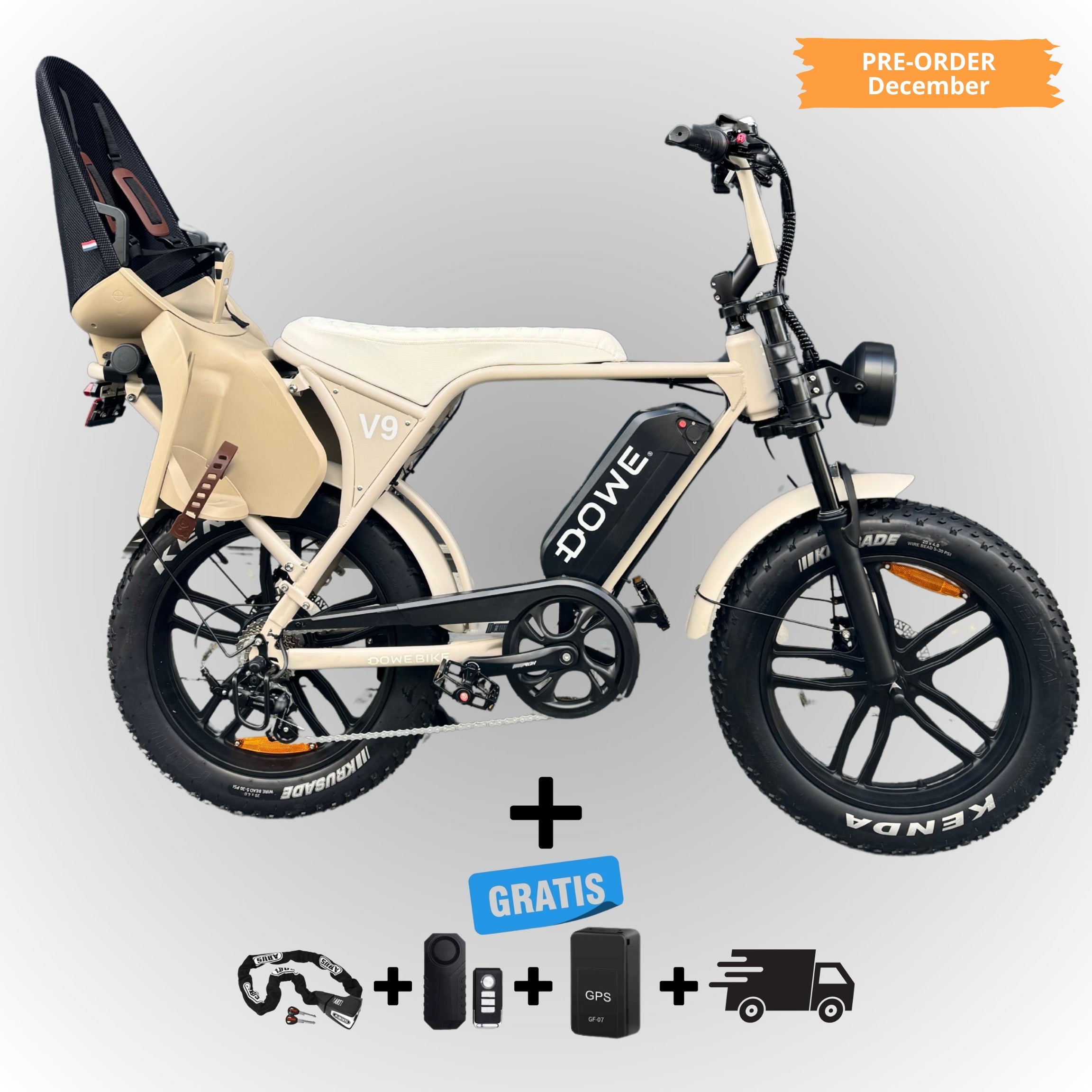 Dowe V9 Elektrische Fatbike met Kinderzitje Achter