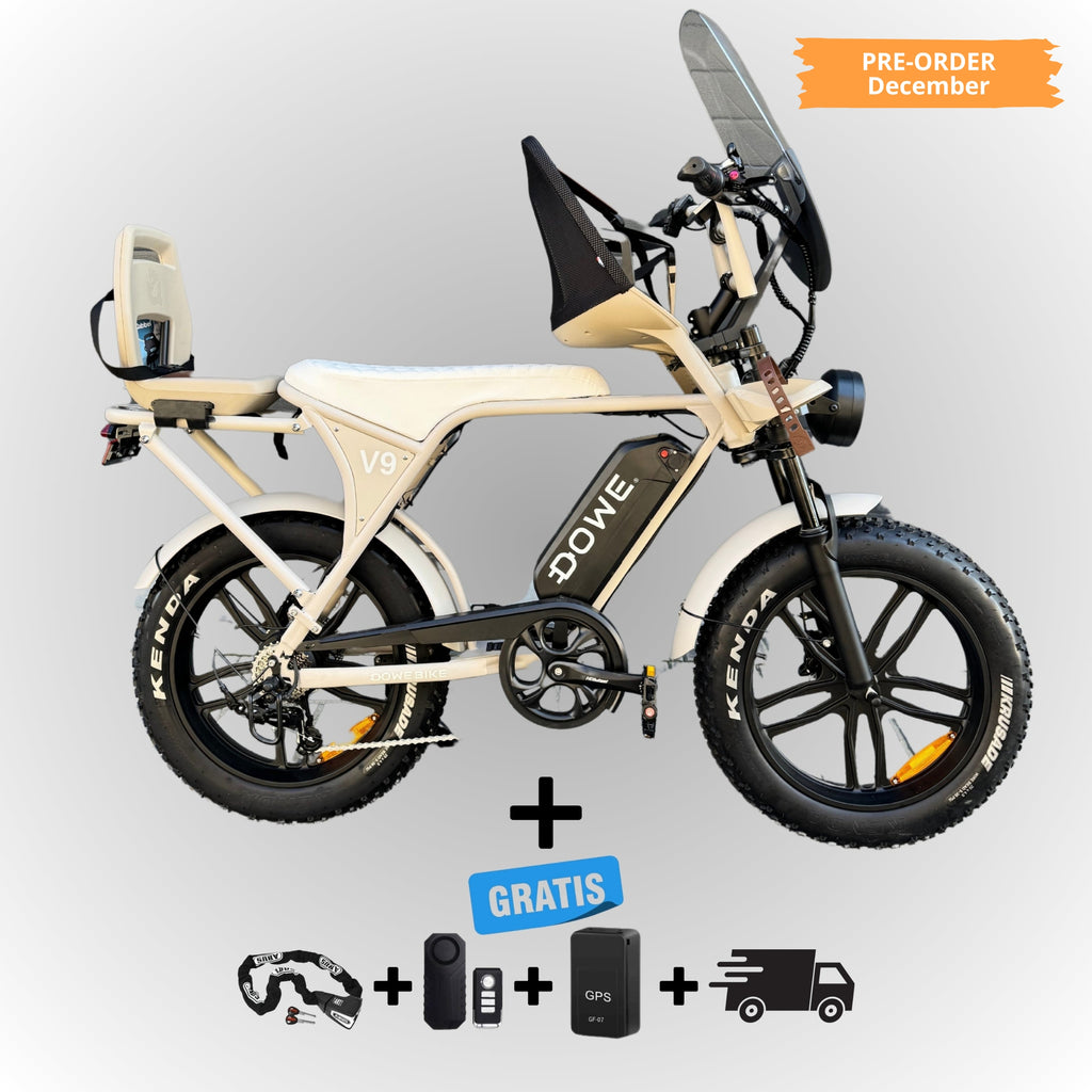 Dowe V9 Elektrische Fatbike met Kinderzitjes - Zand | Maximaal Uitgerust | PRE-ORDER