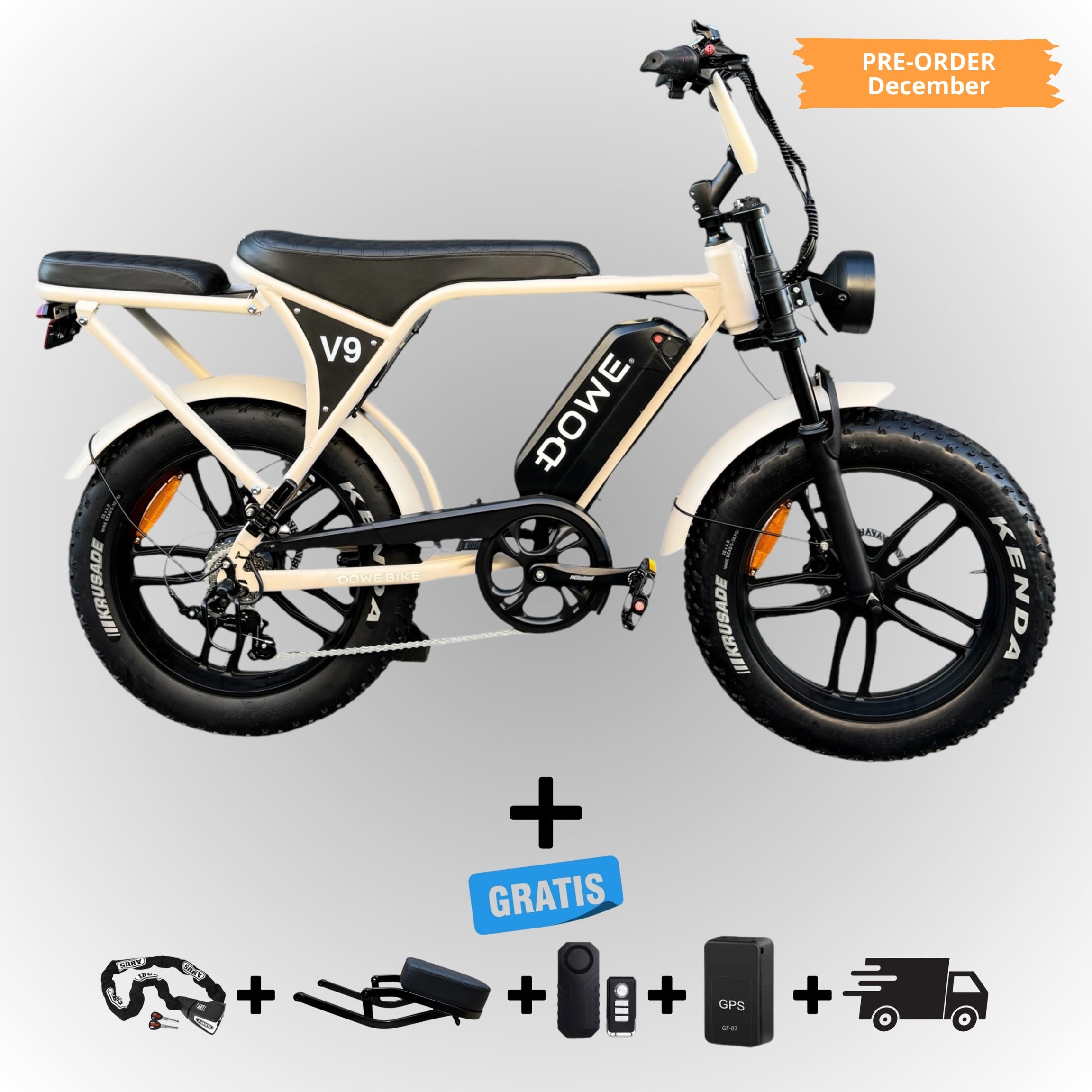 Dowe V9 Elektrische Fatbike - Zand met Zwart Zadel