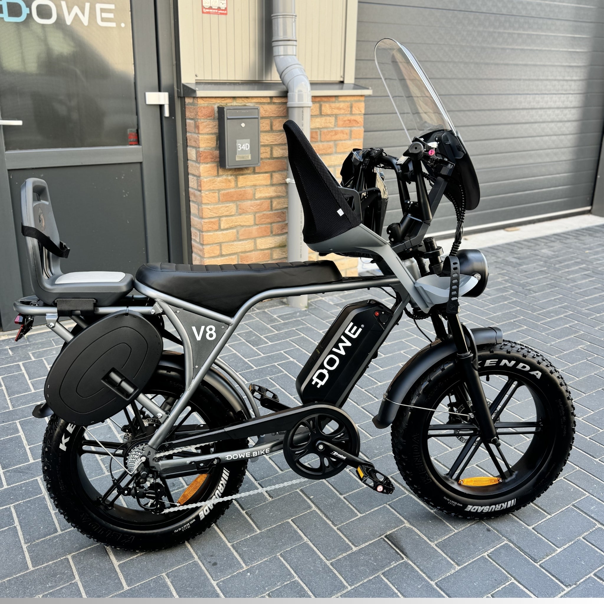 Dowe V8 Elektrische Fatbike met Kinderzitjes - Zwart - Family Fatbike