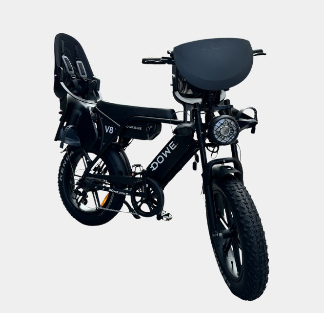Dowe V8 Max Fatbike met Kinderzitjes - Zwart - Fatbike met Dubbele Accu