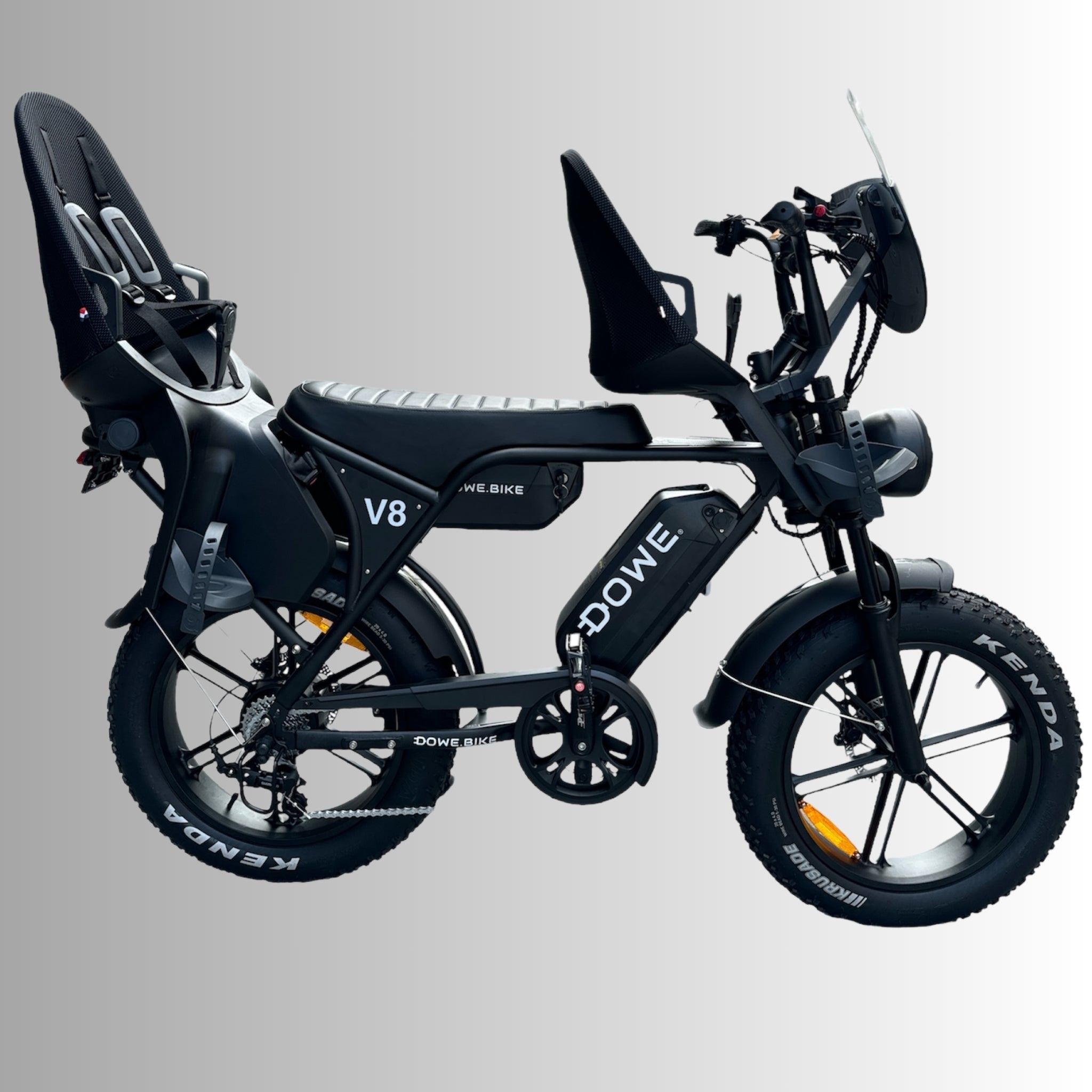 Dowe V8 Max Fatbike met Kinderzitjes Zwart Fatbike met Dubbele
