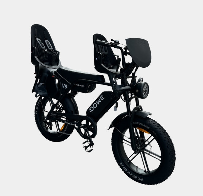 Dowe V8 Max Fatbike met Kinderzitjes - Zwart - Fatbike met Dubbele Accu