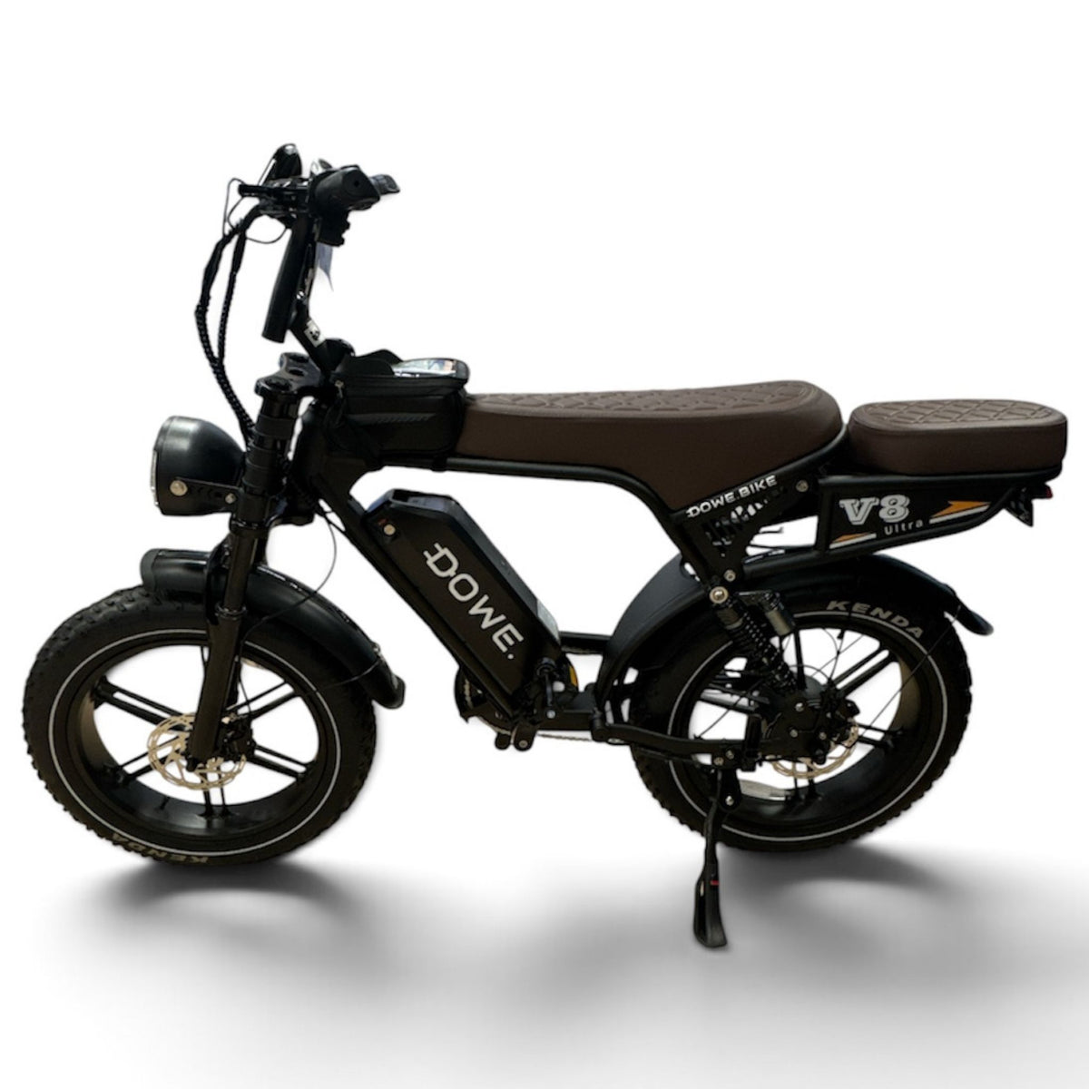 DOWE V8 Ultra elektrische fatbike bruin zadel – zijaanzicht