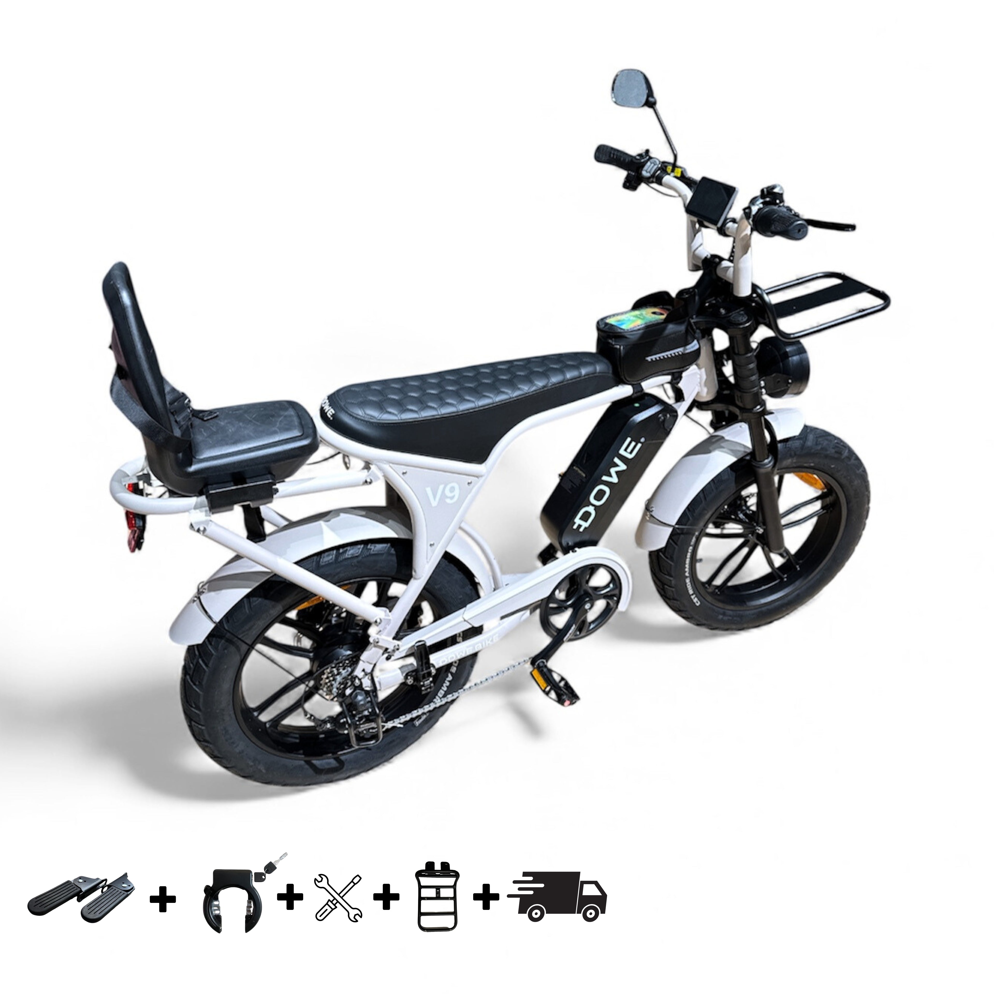 Dowe V9 Elektrische Fatbike met Kinderzitje + Voorrekje – Junior 6+ | Veilig & Krachtig