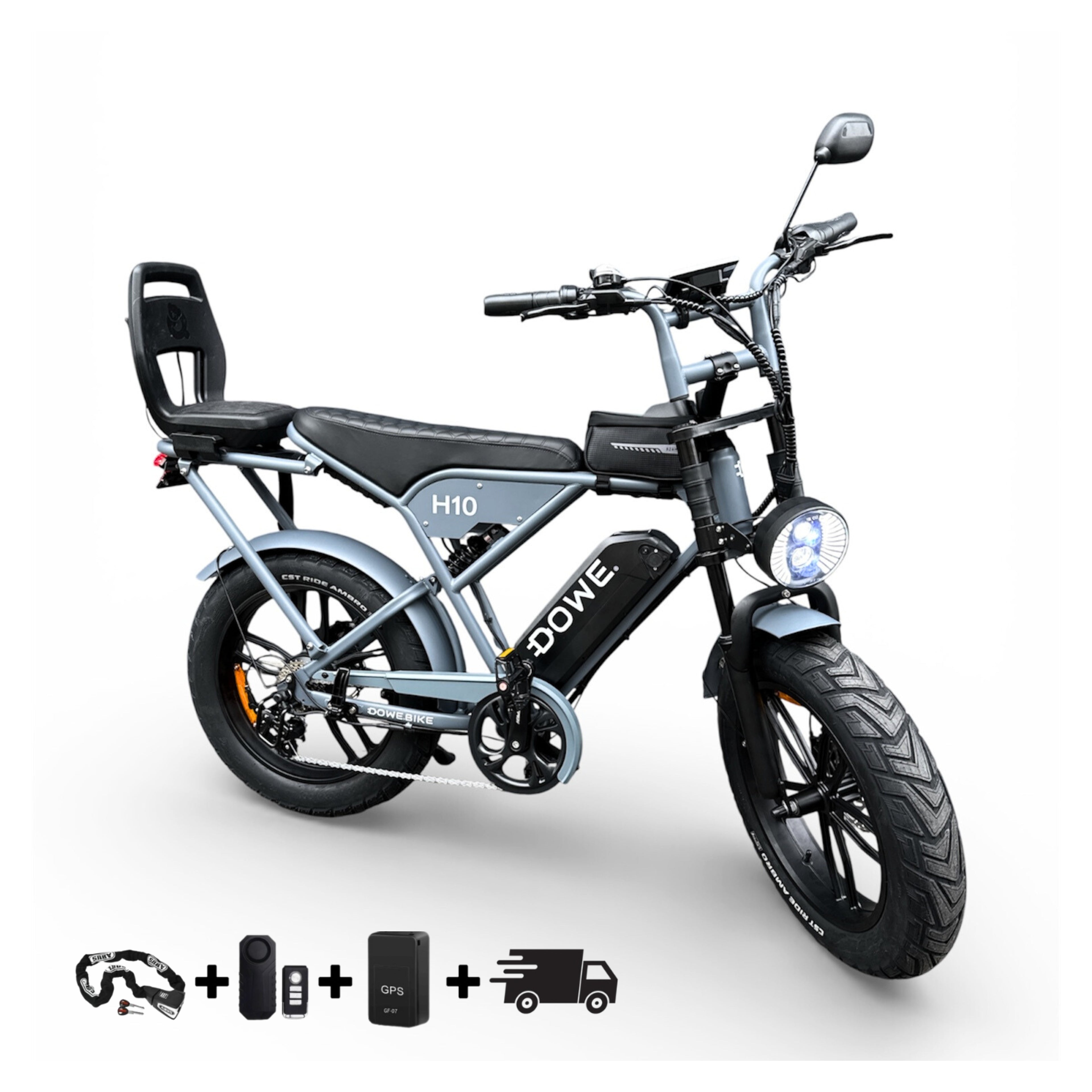 Elektrische Fatbike met Kinderzitje Achter tot 35kg | Junior 6+ | Dowe H10 Grijs Family Fatbike